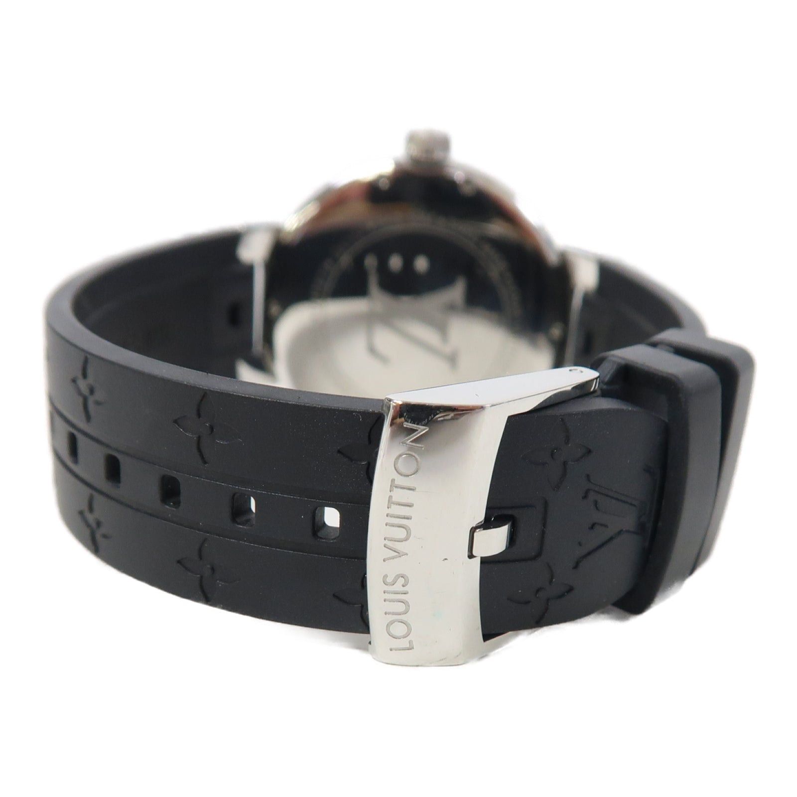 LOUIS VUITTON Tambour Dual Time MM不鏽鋼手錶石英機芯銀色