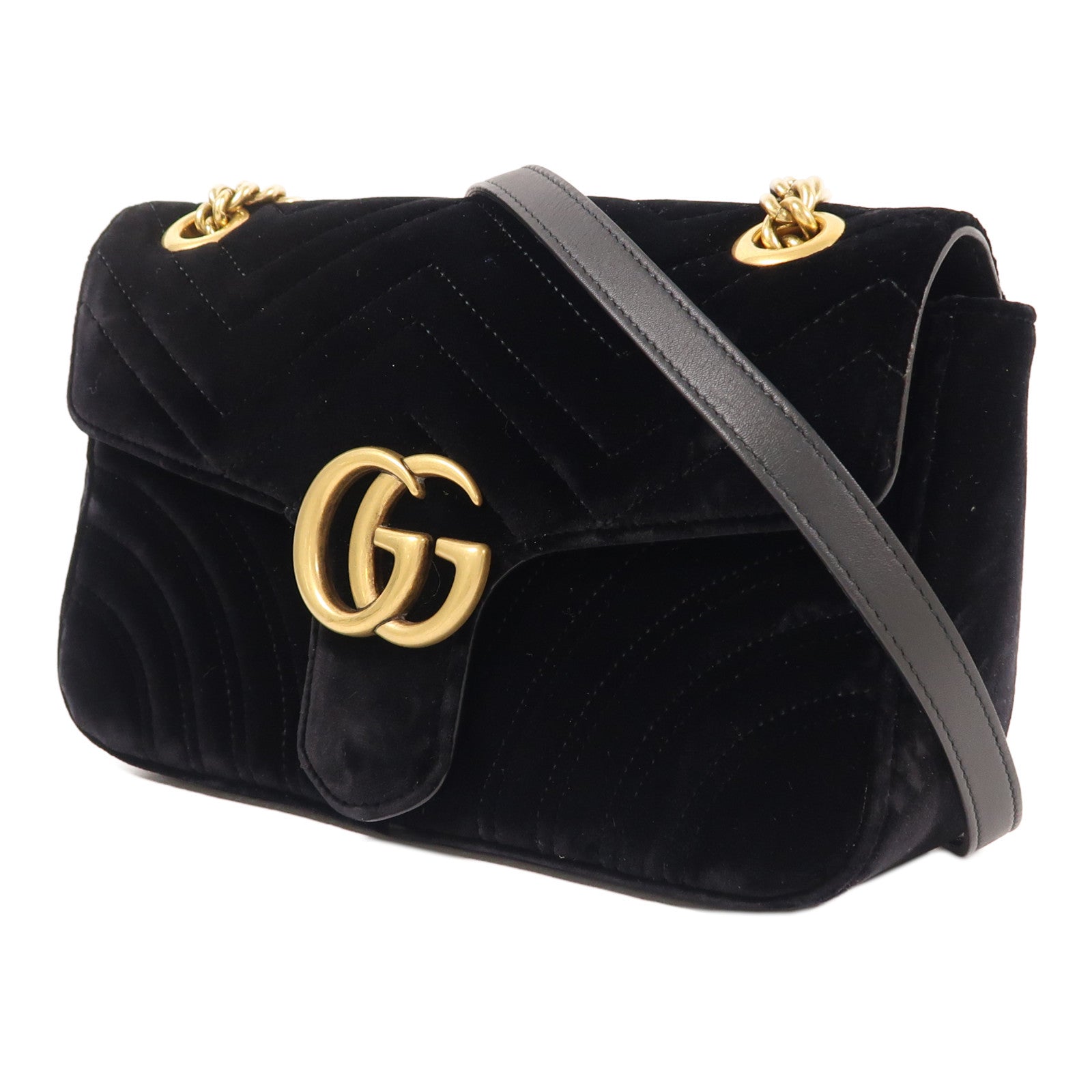 GUCCI Velvet GG Marmont Shoulder Bag金扣鏈帶肩背袋