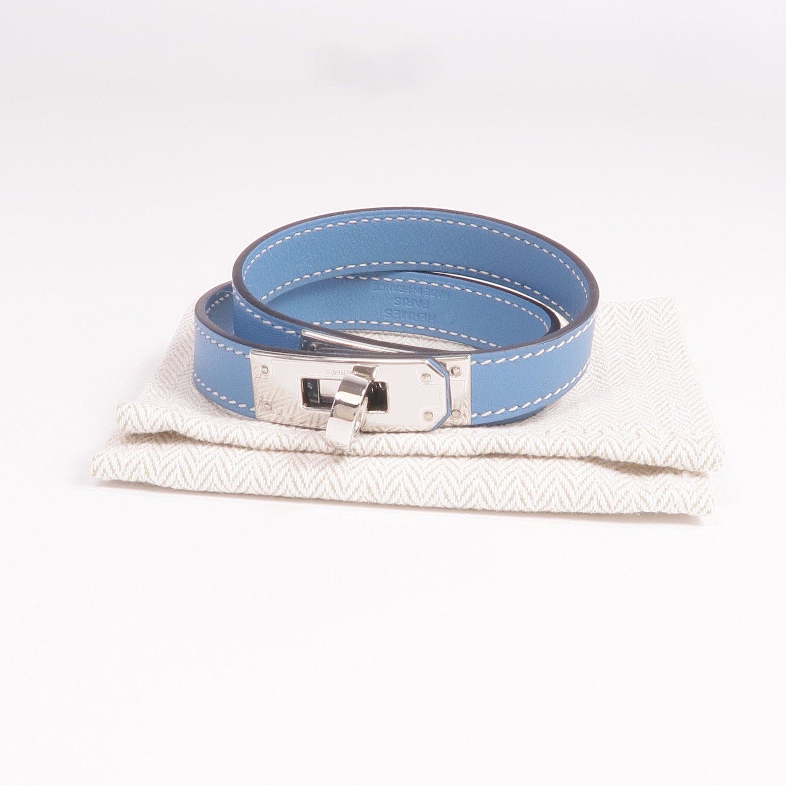 HERMES Swift皮革Kelly Double Tour手鐲Blue Du Nord