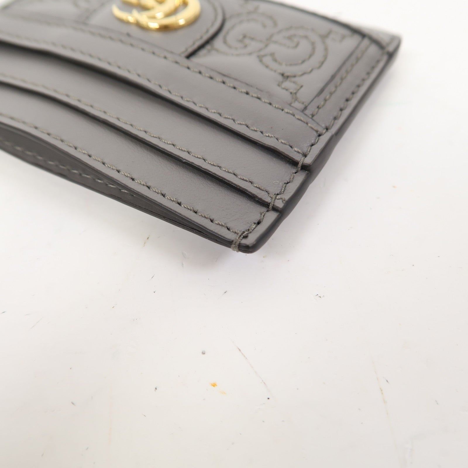 GUCCI 牛皮皮革Card Case金扣卡片套灰色