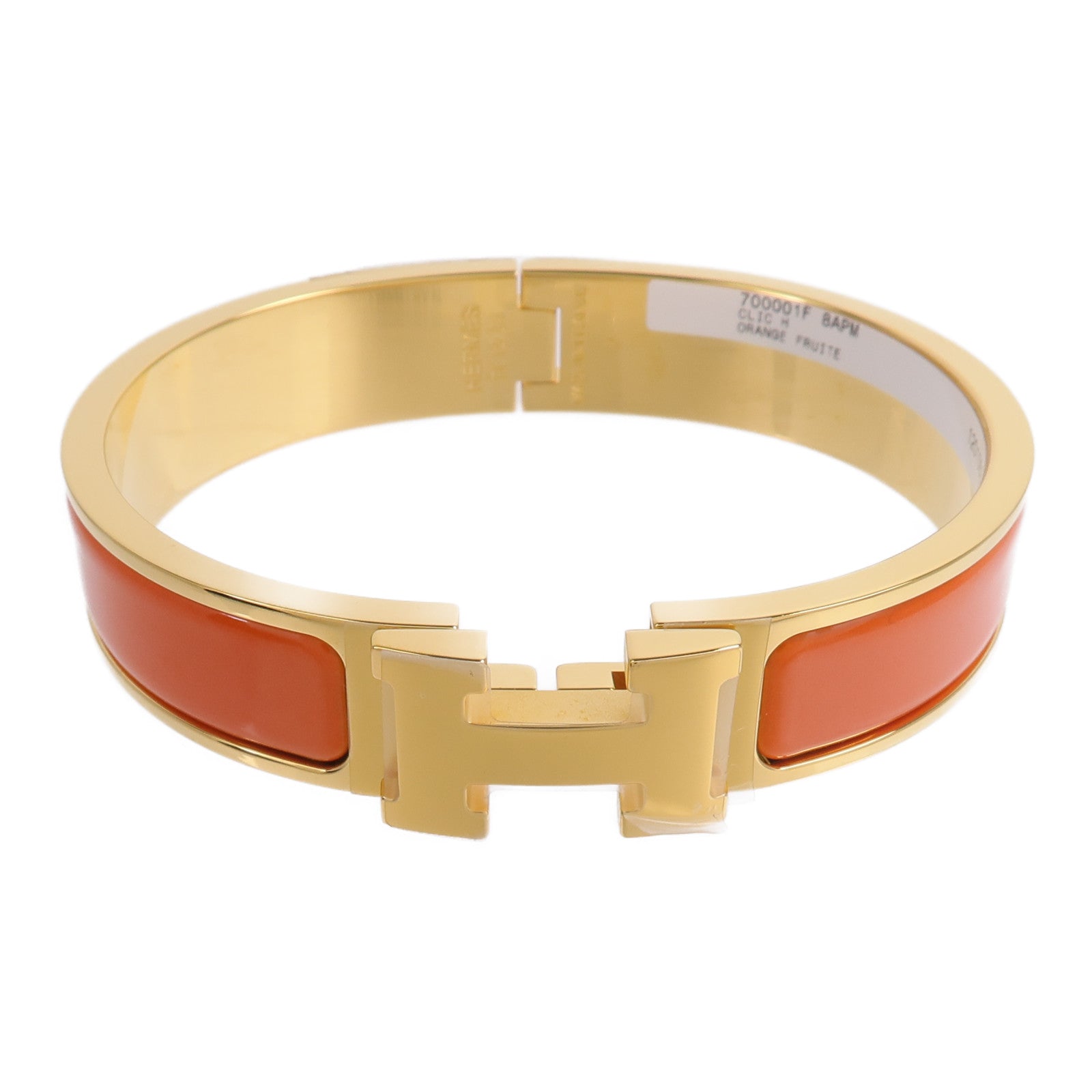 HERMES 金屬/琺瑯Clic H Bracelet手鐲Orange