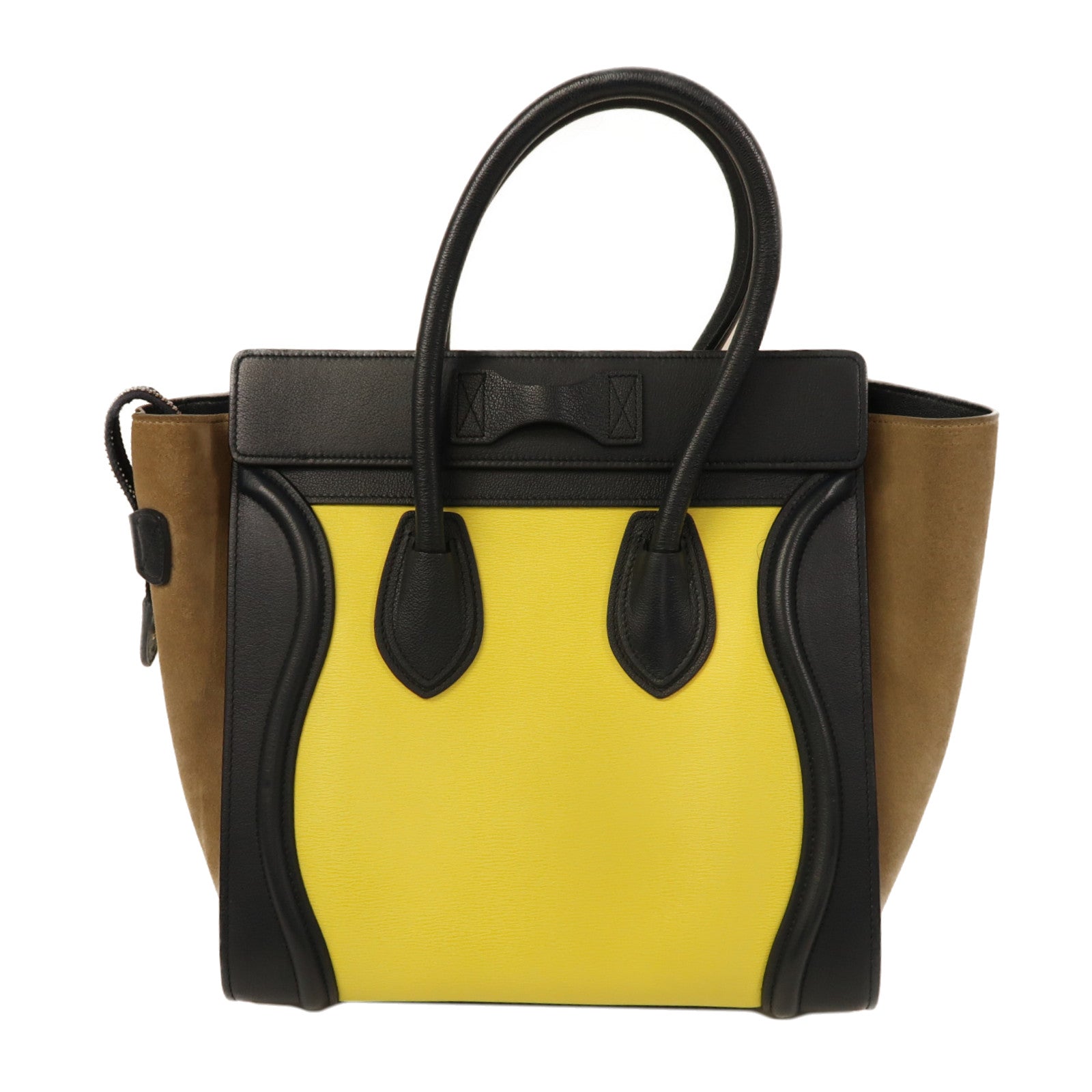 CELINE 牛皮皮革/絨面皮革Micro Luggage金扣手挽袋黑色/黃色/啡色