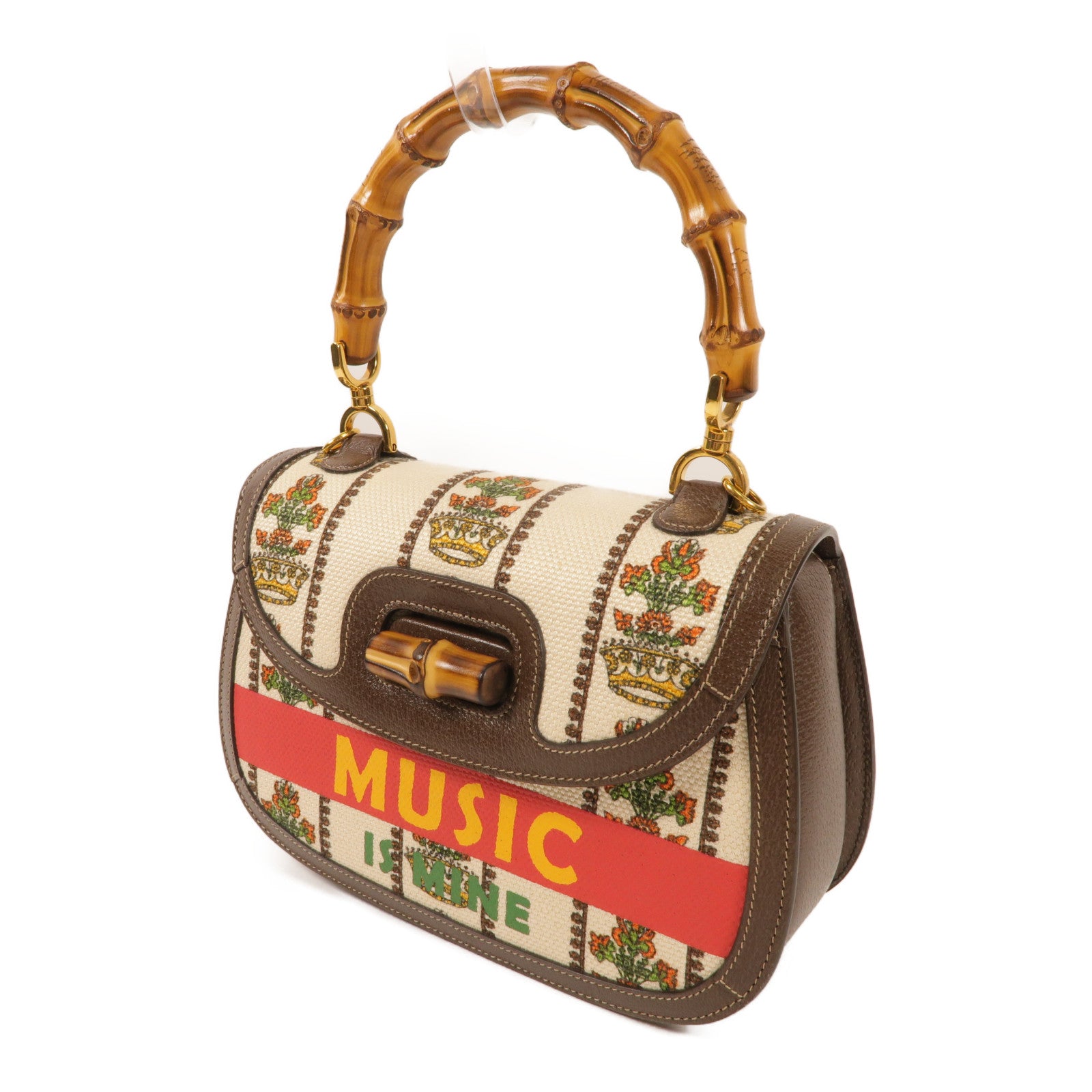 GUCCI GG 100th anniversary Bamboo Bag 2 way Shoulder Bag Canvas Brown/White