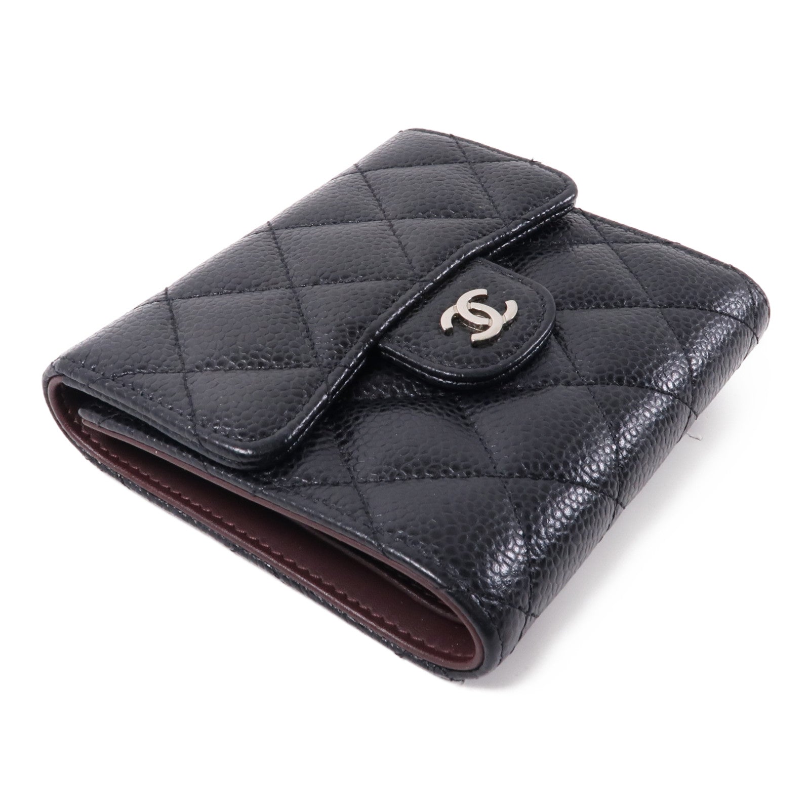 CHANEL 牛皮皮革Wallet銀扣錢包黑色