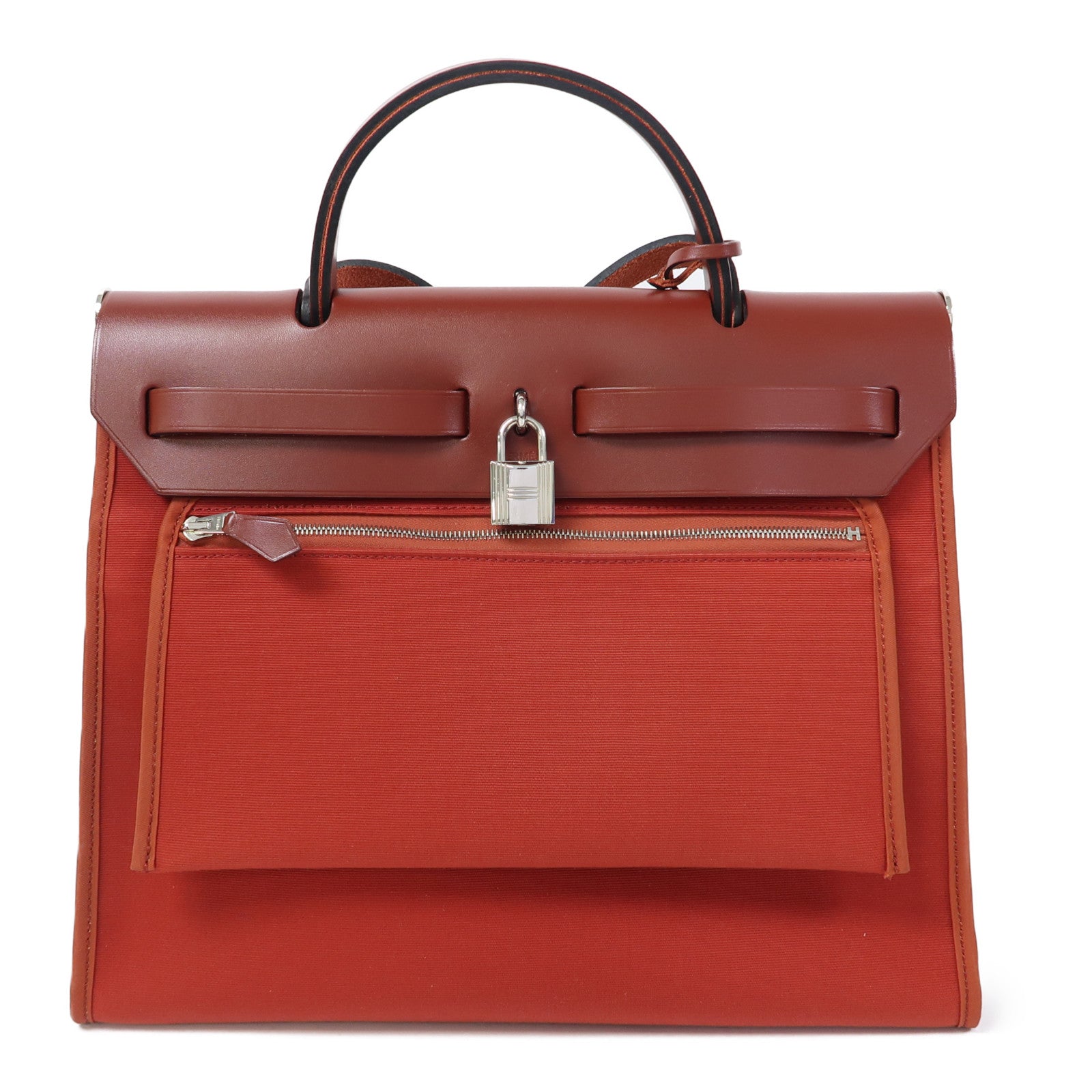 HERMES 帆布Herbag PM銀扣手挽肩背兩用袋紅色