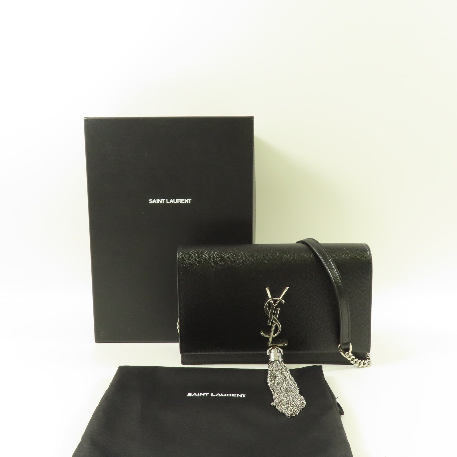 SAINT LAURENT 牛皮皮革Kate Shoulder Bag銀扣鏈帶肩背袋