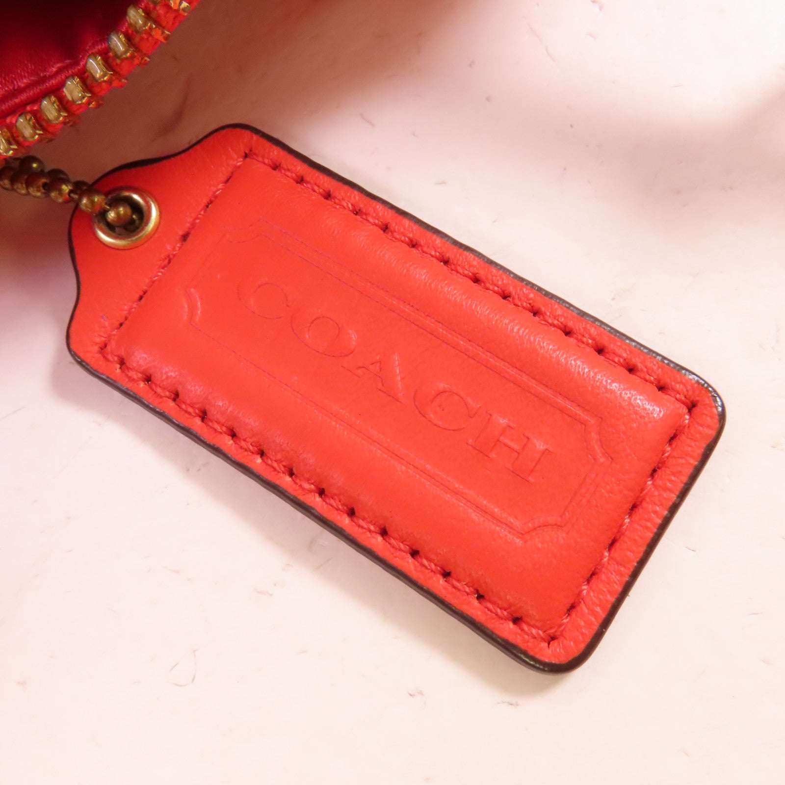 COACH 牛皮皮革Campbell Leather Bag金扣手挽肩背兩用袋橙色