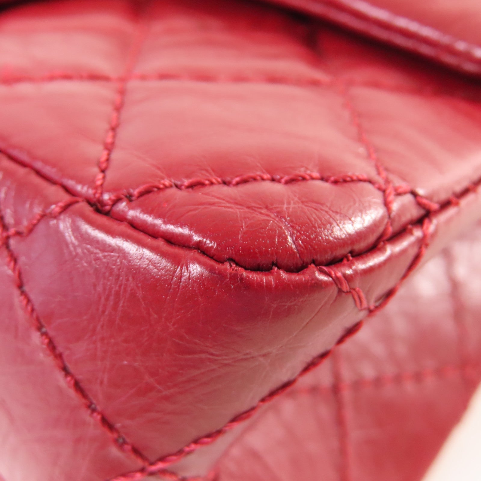 CHANEL 【激減優惠】菱格牛皮皮革2.55 Mini Chain Shoulder Bag銀扣鏈帶肩背袋酒紅色