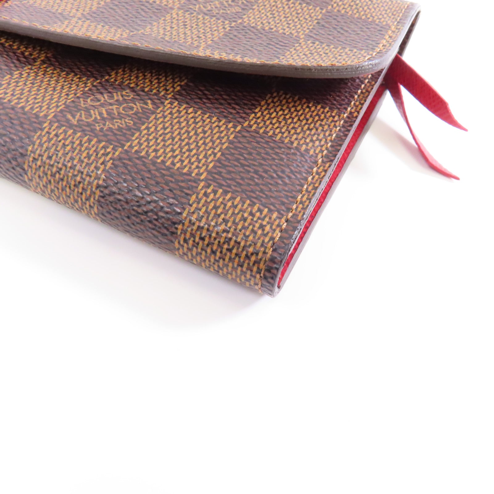 LOUIS VUITTON Damier Emilie Long Wallet金扣長錢包棕色/紅色