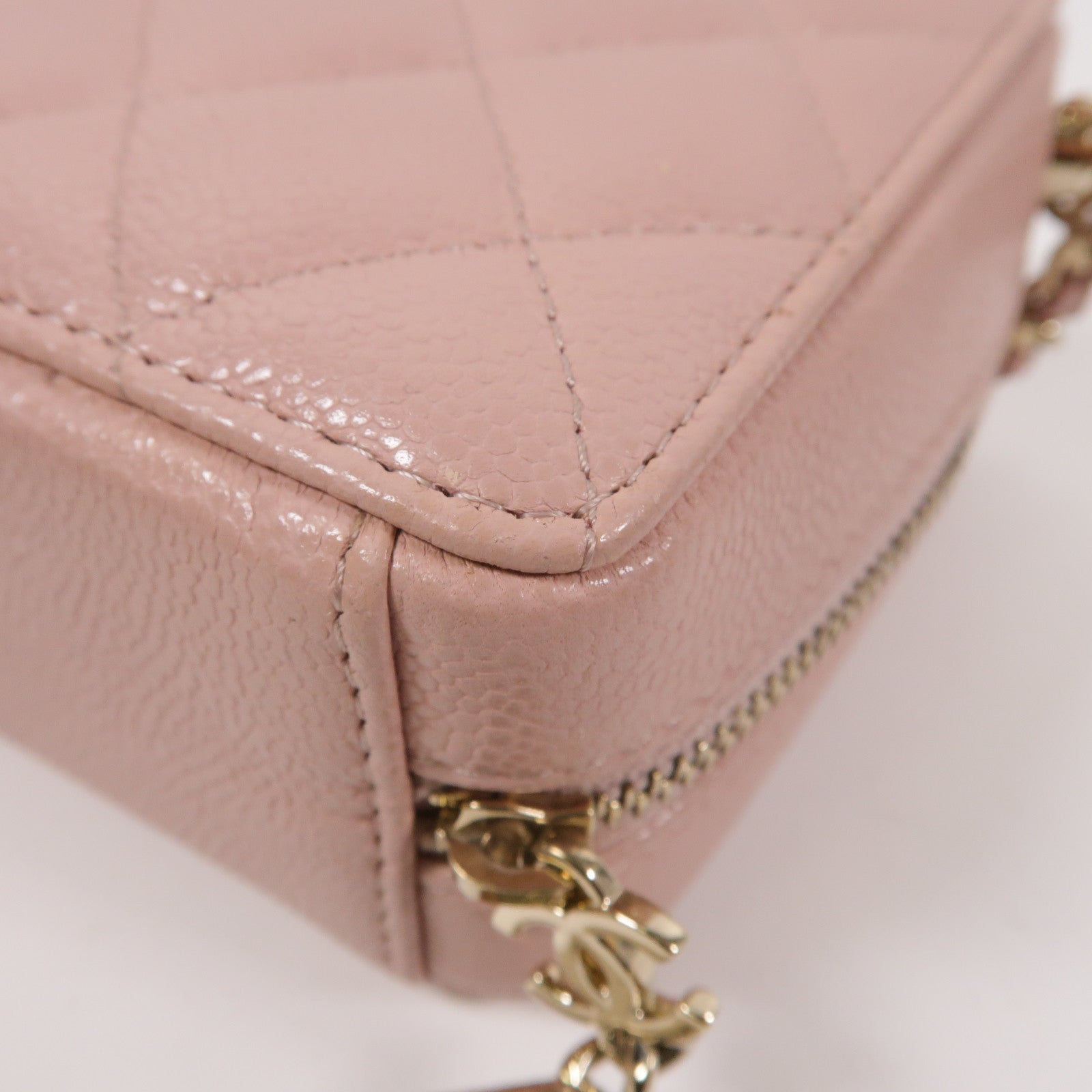 CHANEL 菱格牛皮皮革Shoulder Bag金扣鏈帶肩背袋粉紅色