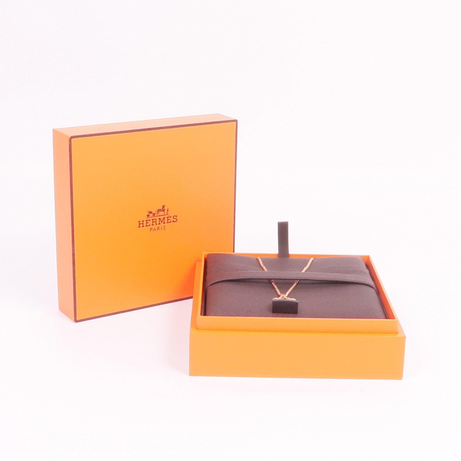 HERMES 18K玫瑰金Pendentif Amulettes Kelly翡翠項鍊