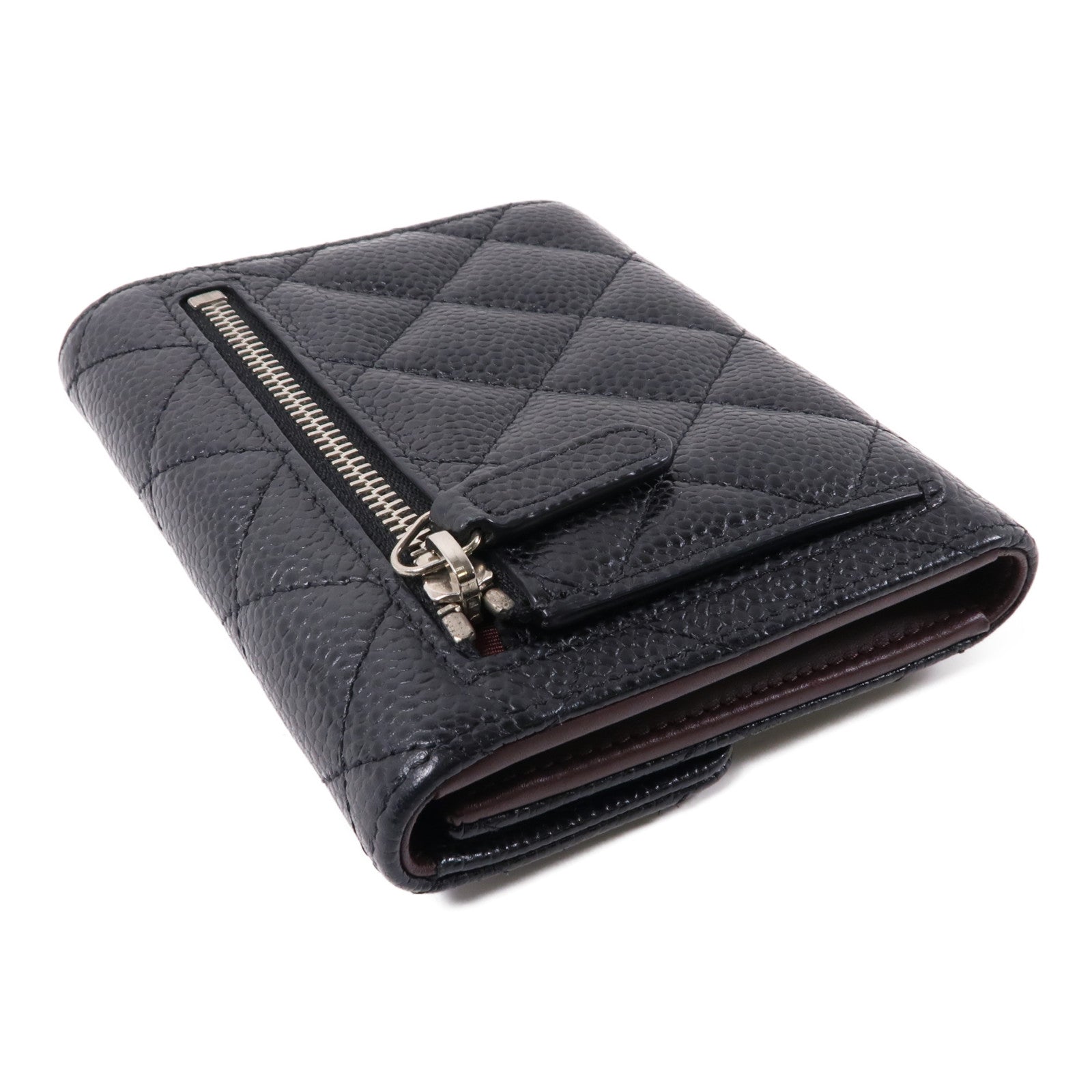 CHANEL 牛皮皮革Wallet銀扣錢包黑色