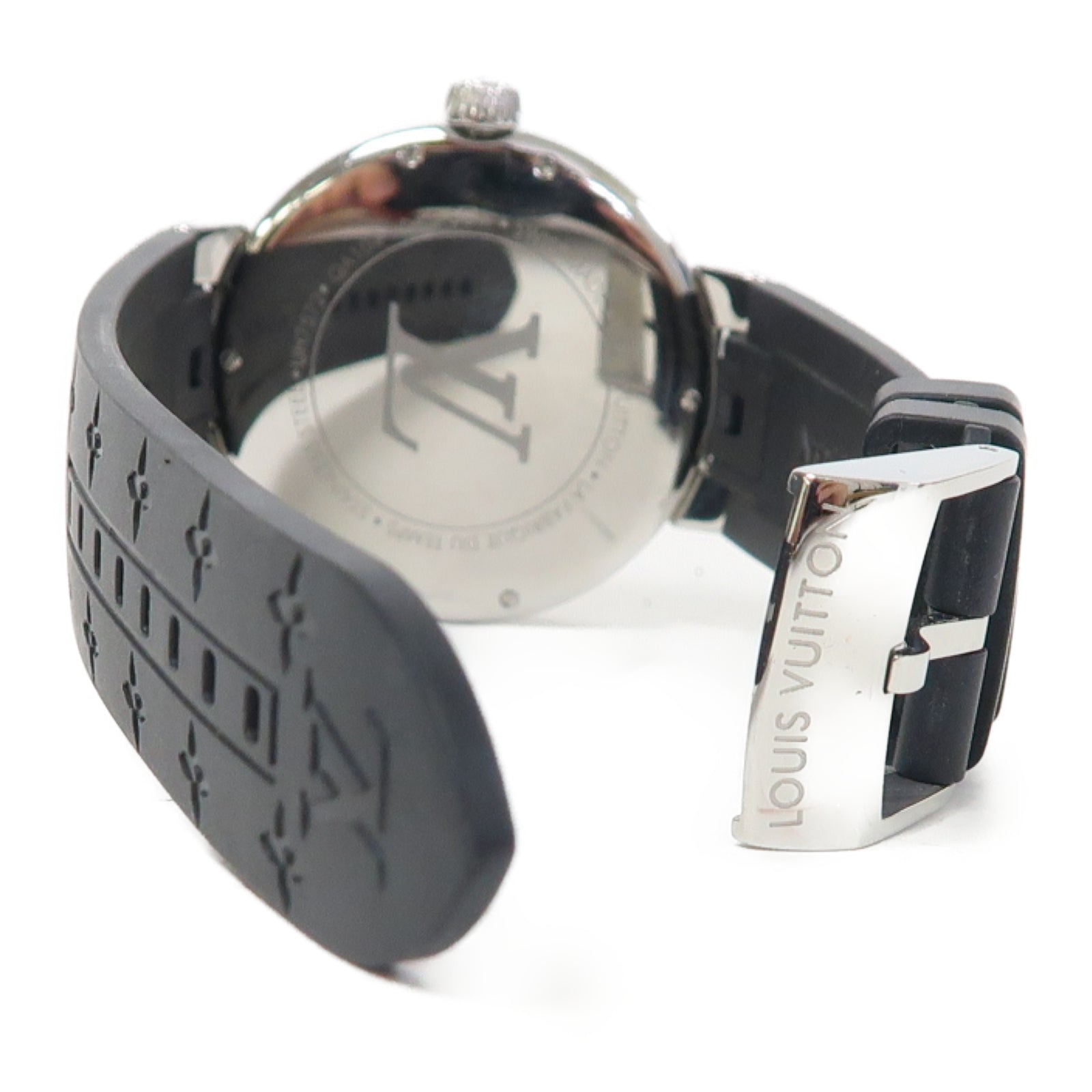 LOUIS VUITTON Tambour Dual Time MM不鏽鋼手錶石英機芯銀色