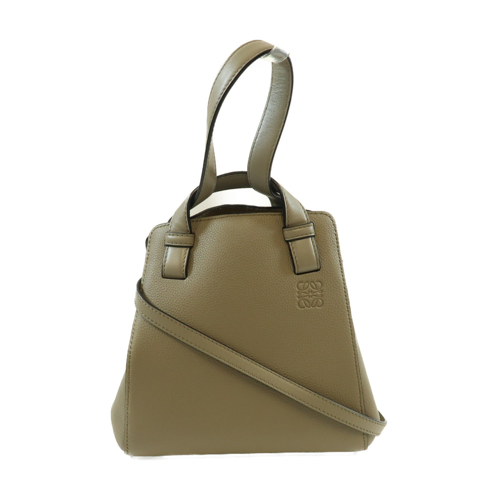LOEWE 牛皮皮革Hammock Nugget金扣手挽肩背兩用袋卡其色