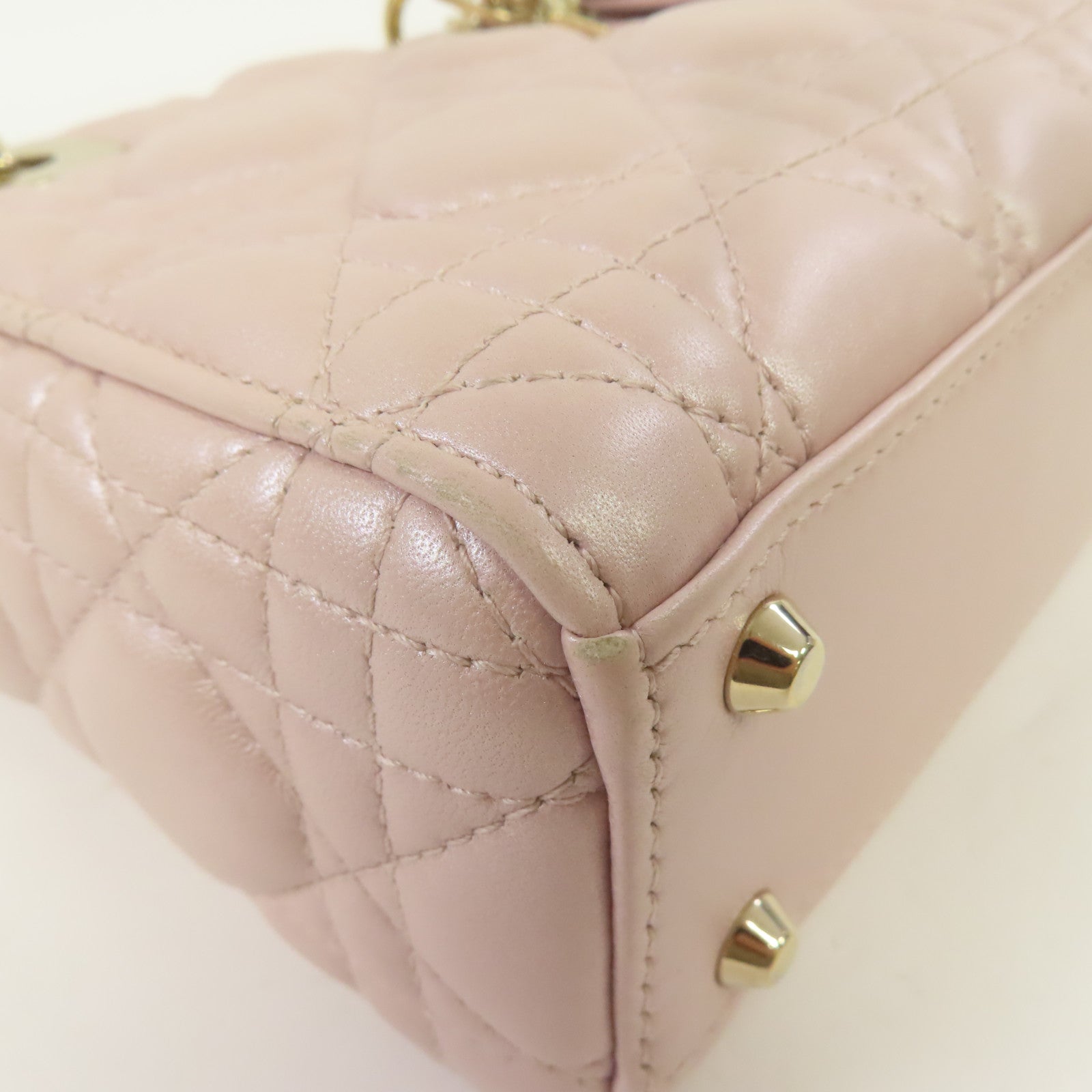 Dior 羊皮皮革Mini Lady Dior金扣手挽肩背兩用袋粉紅色
