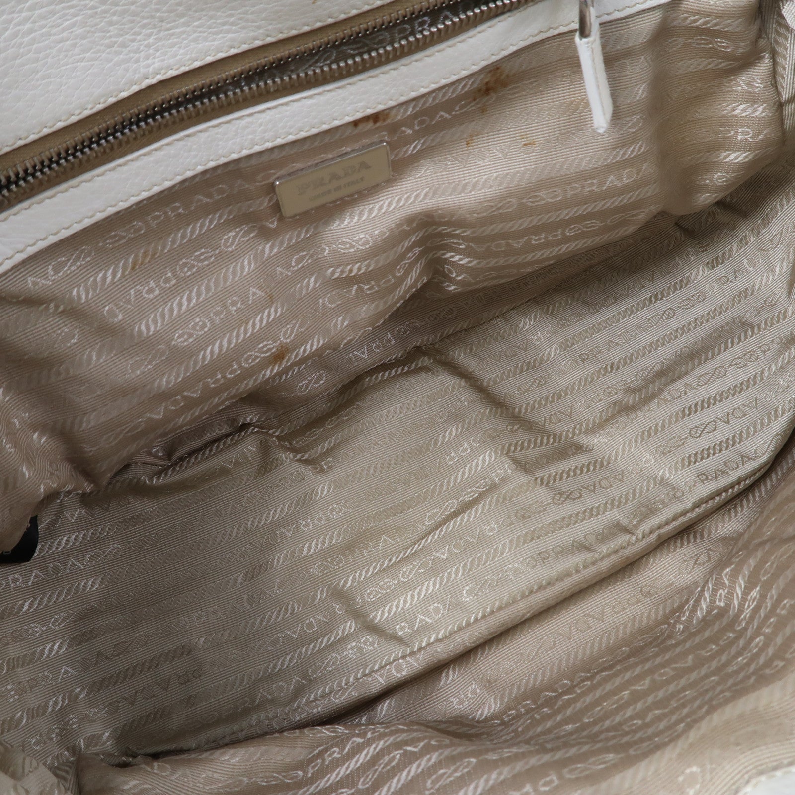 PRADA 【激減優惠】牛皮皮革Shoulder Bag銀扣肩背袋白色