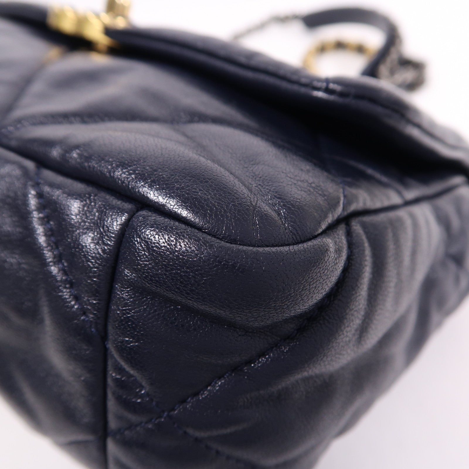 CHANEL CC C19 Small 2 Way Shoulder Bag Lambskin Leather Blue