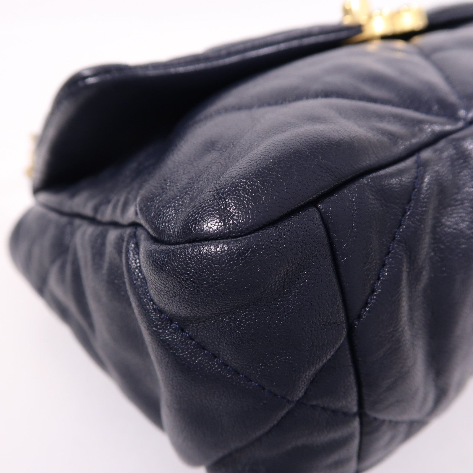 CHANEL CC C19 Small 2 Way Shoulder Bag Lambskin Leather Blue