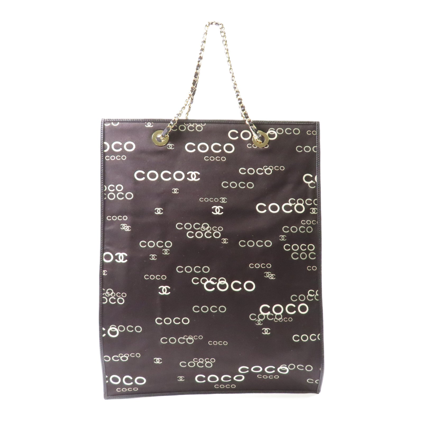 CHANEL 帆布Tote Bag金扣鏈帶手挽袋黑色