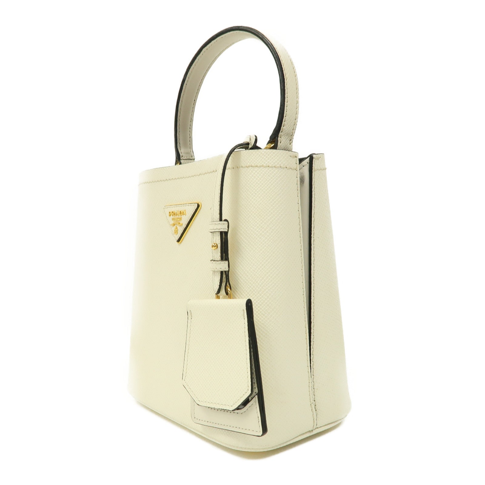 PRADA Saffiano皮革Panier Bag金扣手挽肩背兩用袋白色