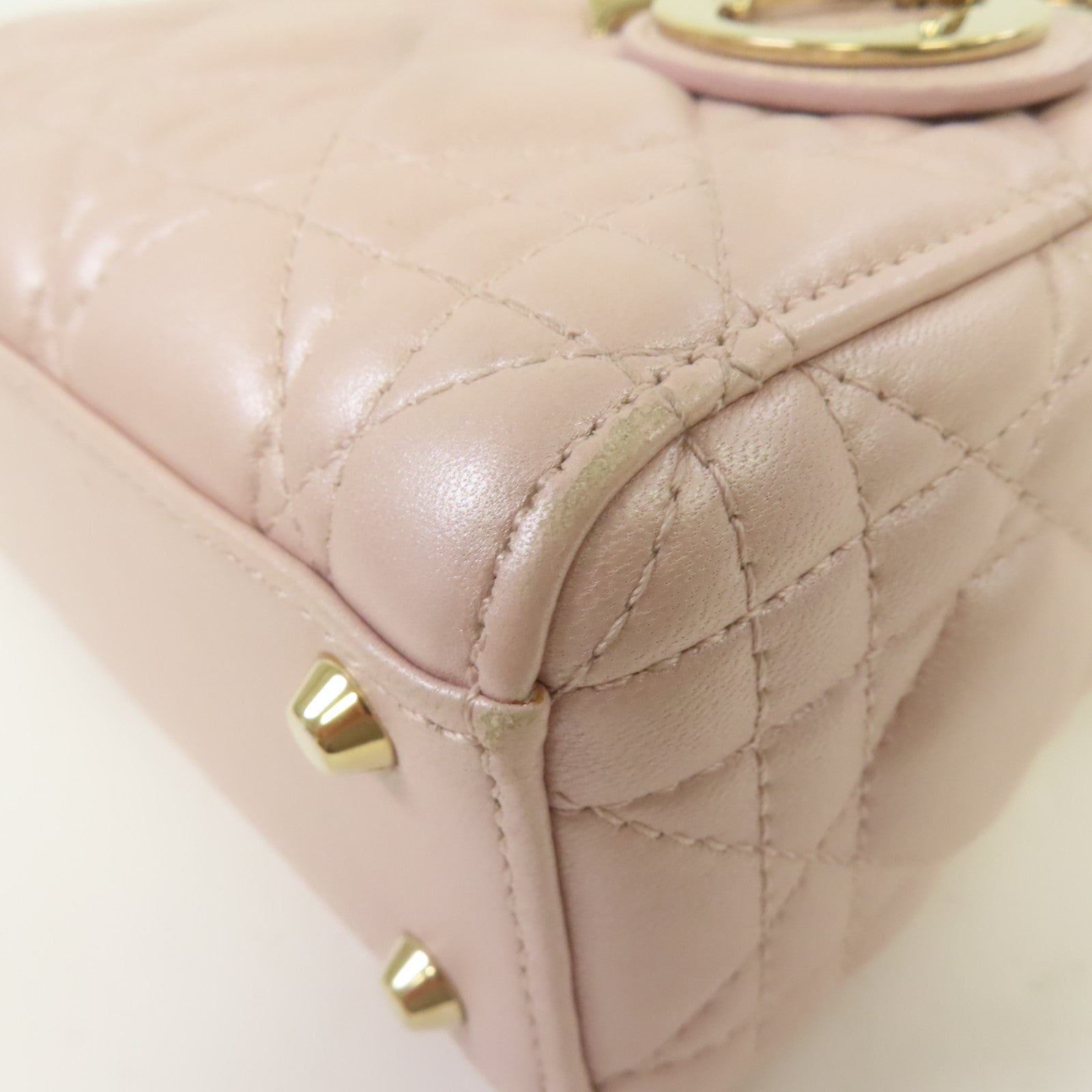Dior 羊皮皮革Mini Lady Dior金扣手挽肩背兩用袋粉紅色