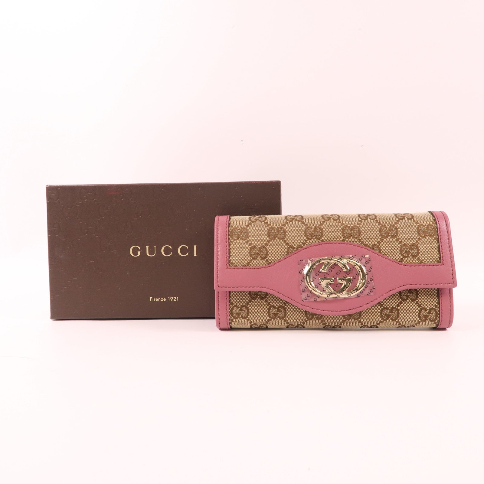 GUCCI GG GHW Long Wallet 282431 Canvas Pink/Brown