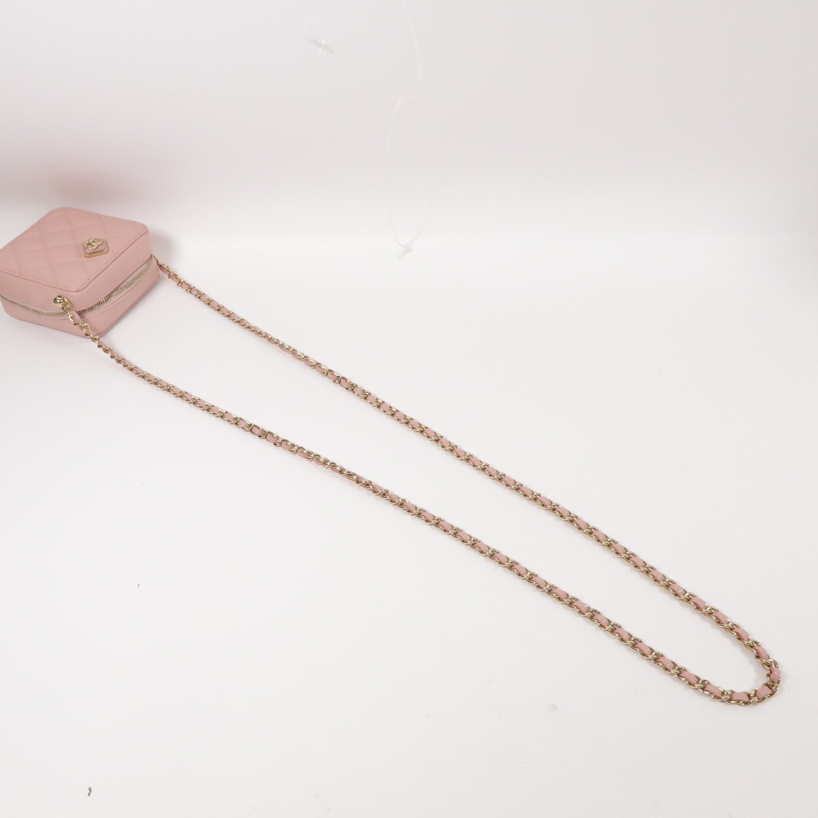CHANEL 菱格牛皮皮革Shoulder Bag金扣鏈帶肩背袋粉紅色