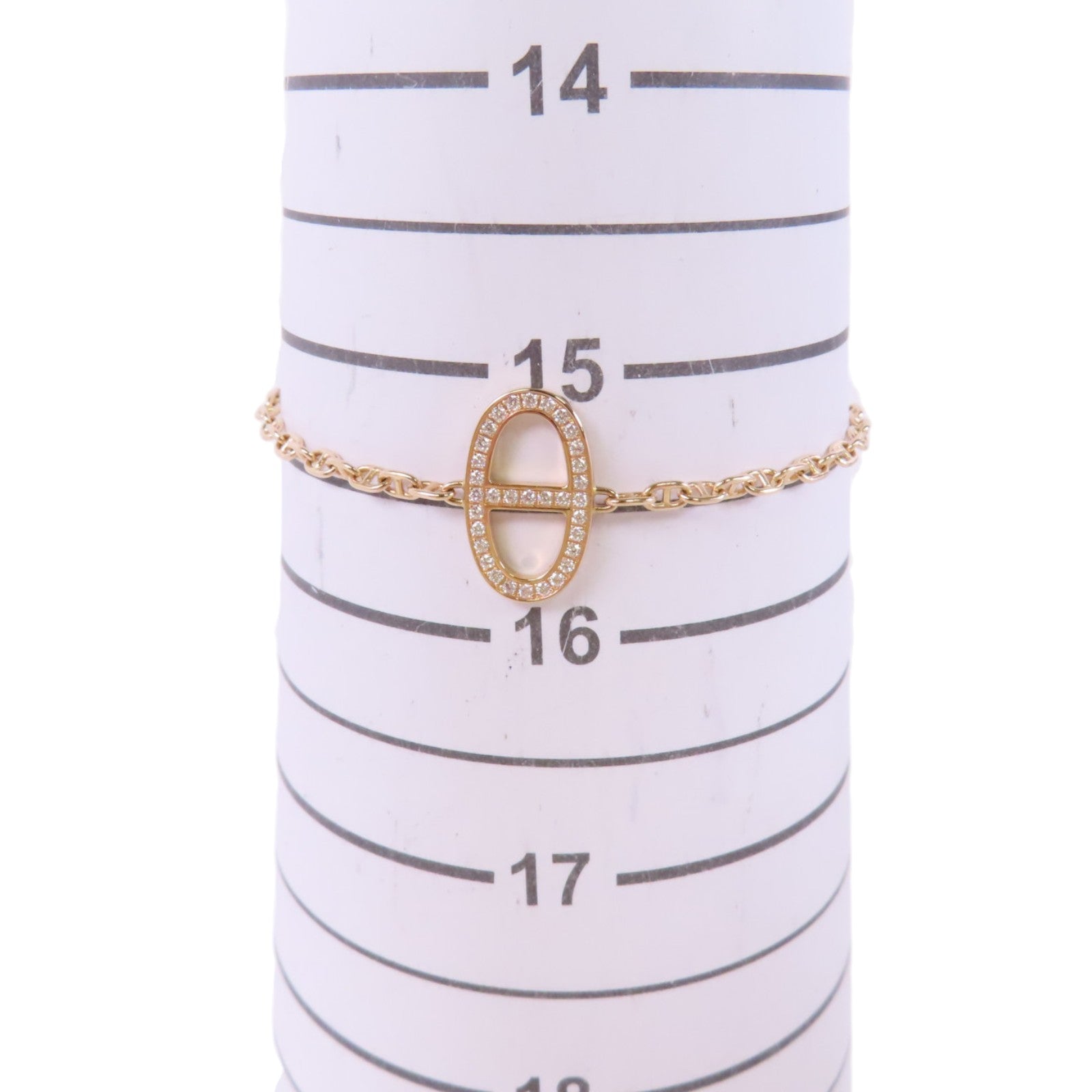 HERMES 18K玫瑰金Chaine d'ancre Contour Bracelet金扣鑽石手鏈