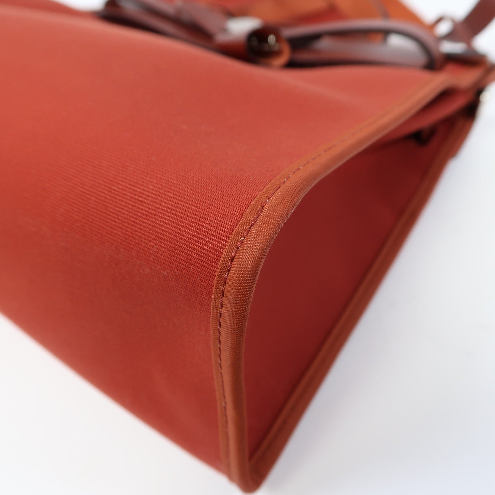 HERMES 帆布Herbag PM銀扣手挽肩背兩用袋紅色