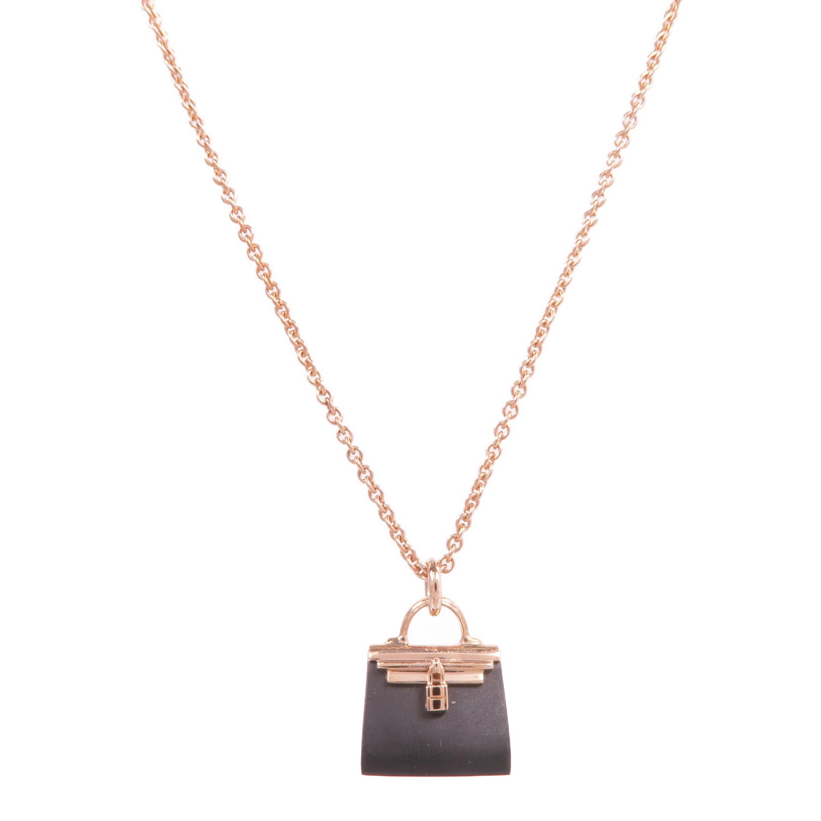 HERMES 18K玫瑰金Pendentif Amulettes Kelly翡翠項鍊