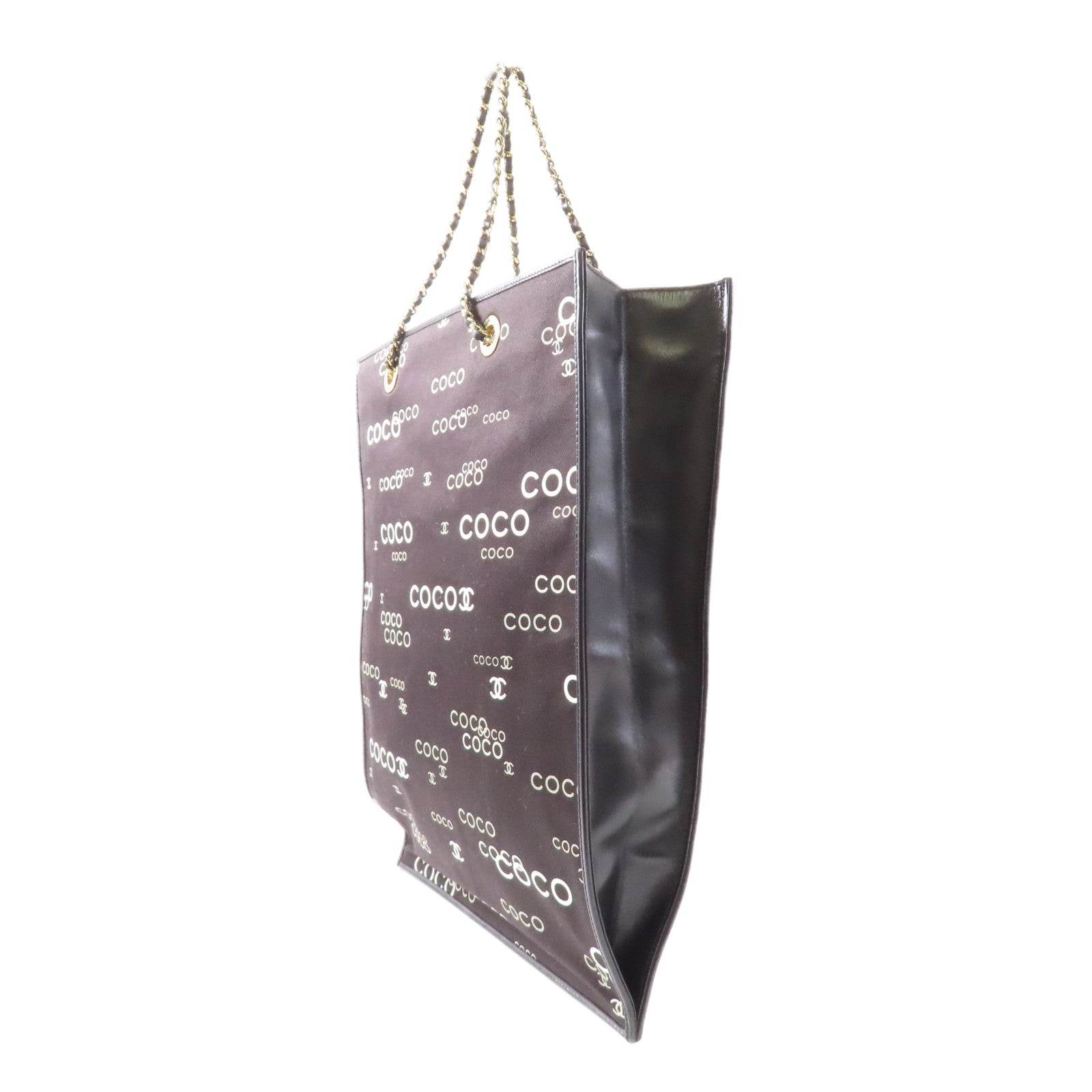 CHANEL 帆布Tote Bag金扣鏈帶手挽袋黑色