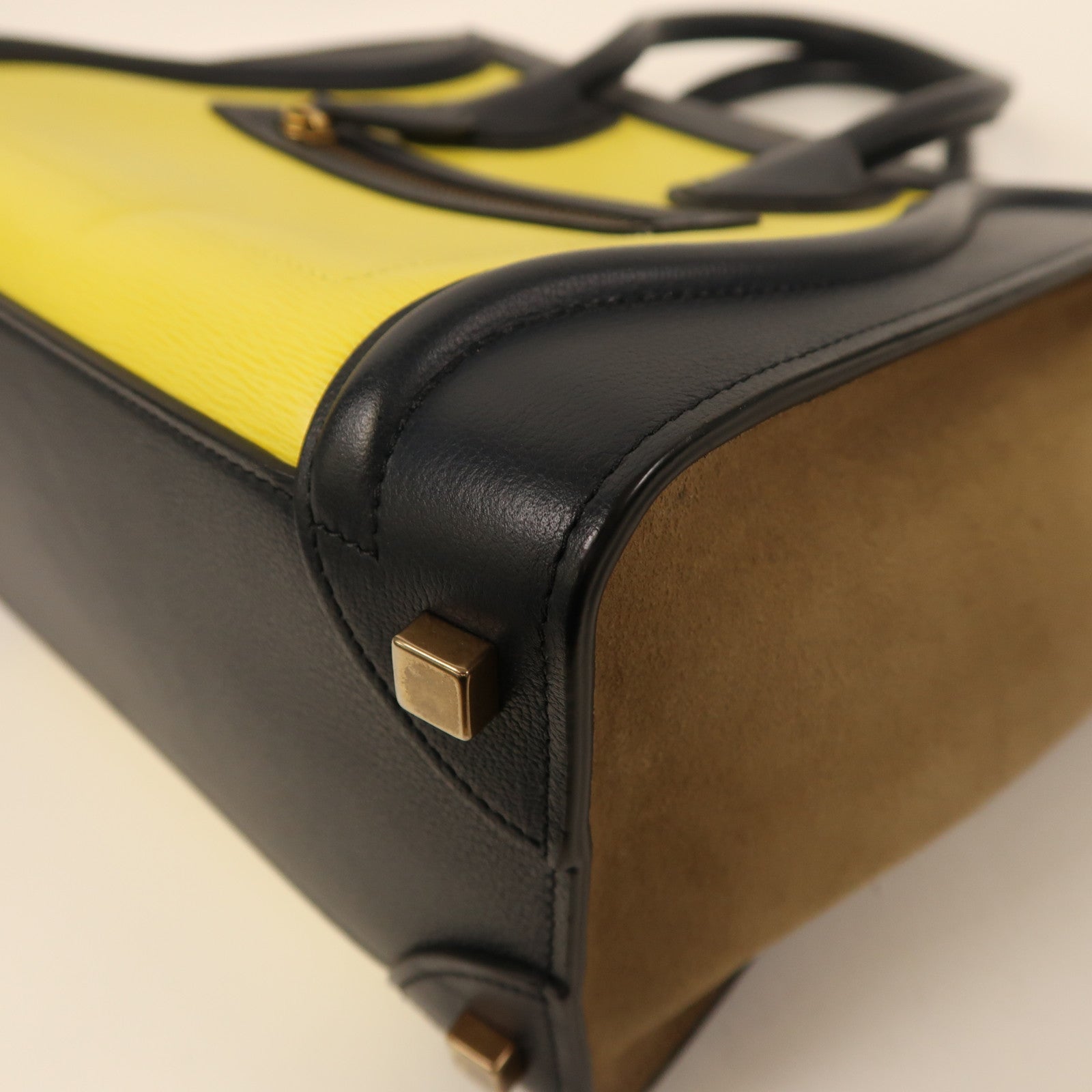 CELINE 牛皮皮革/絨面皮革Micro Luggage金扣手挽袋黑色/黃色/啡色