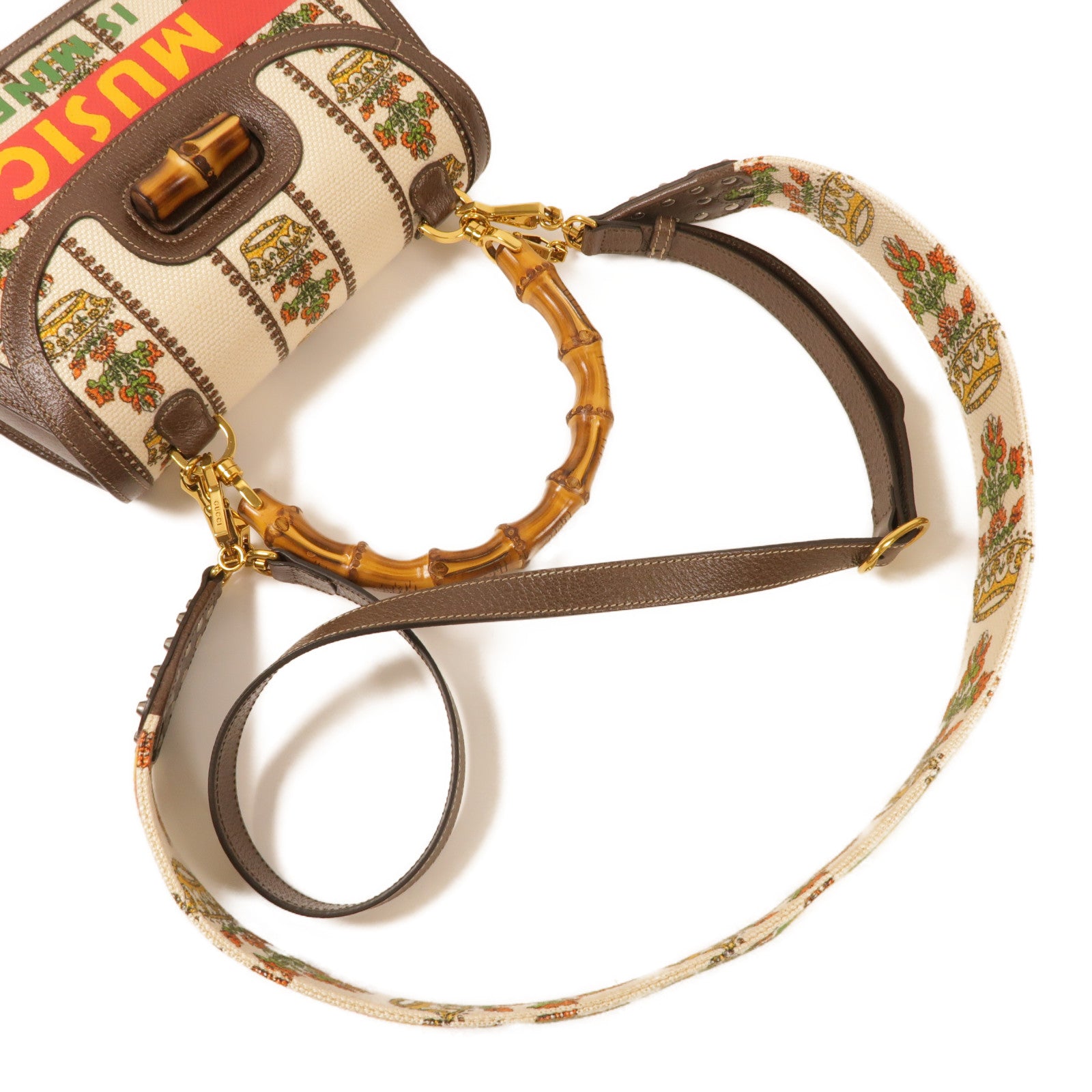 GUCCI GG 100th anniversary Bamboo Bag 2 way Shoulder Bag Canvas Brown/White