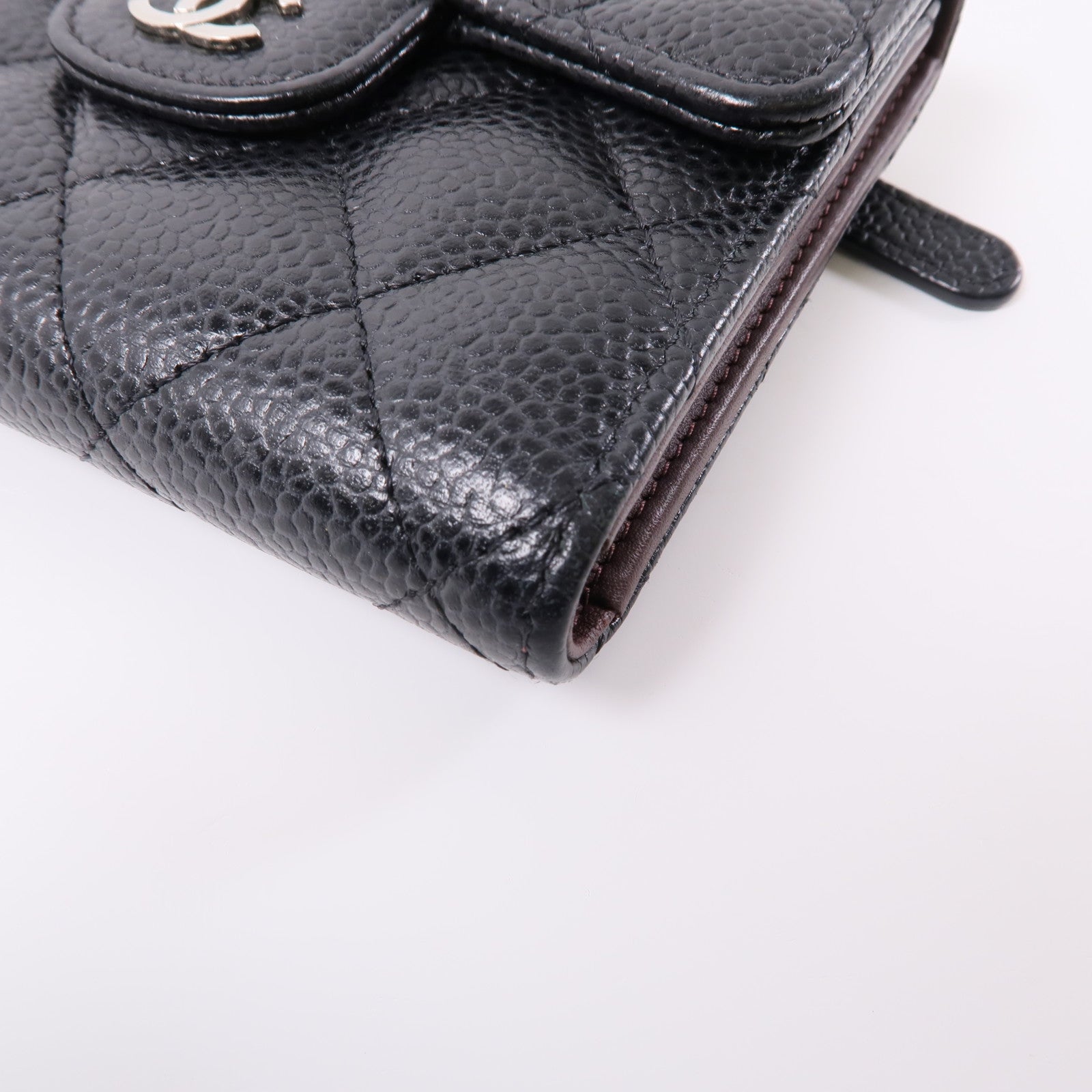 CHANEL 牛皮皮革Wallet銀扣錢包黑色