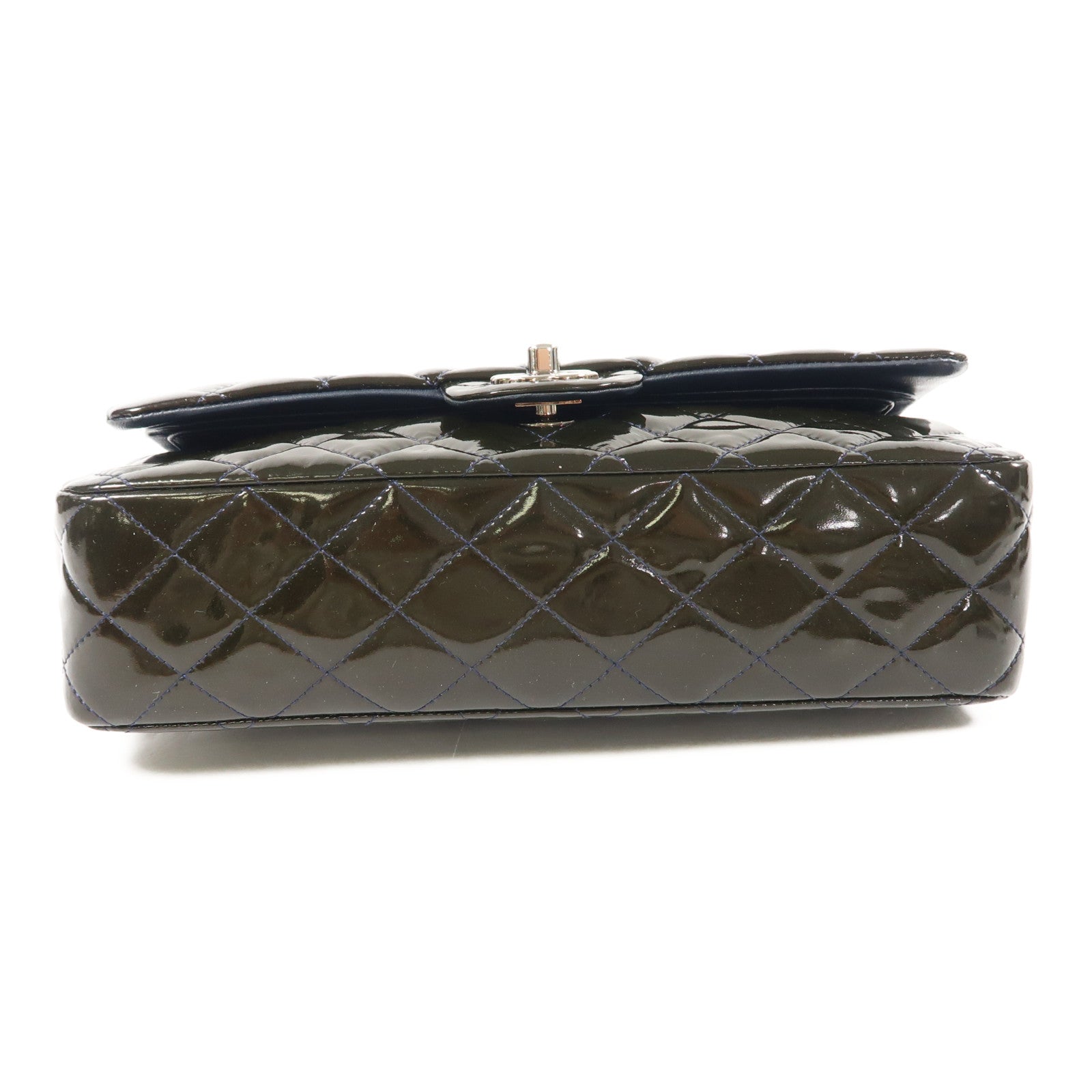 CHANEL 漆皮皮革Classic 25銀扣鏈帶手挽肩背兩用袋