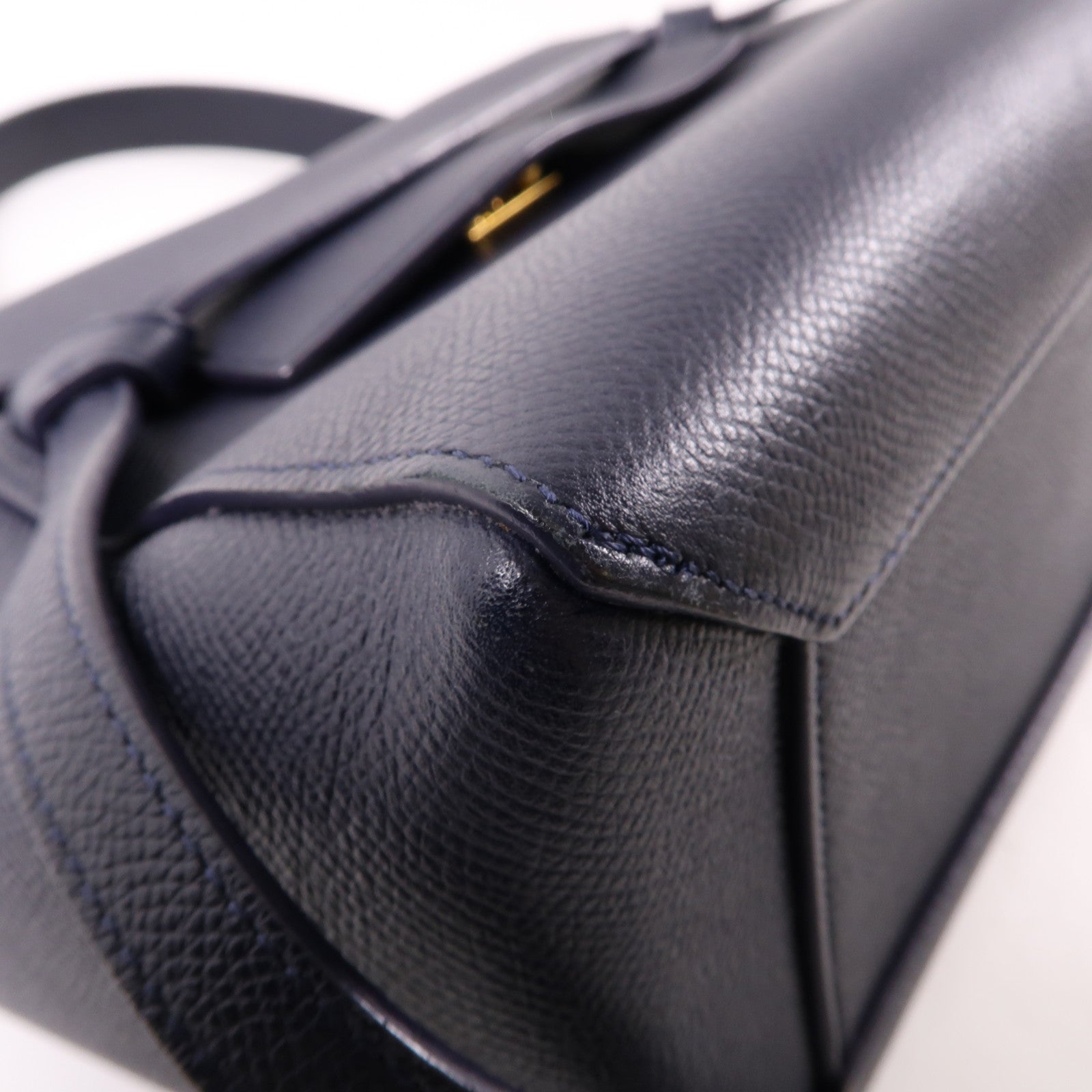 CELINE 牛皮皮革Belt Bag金扣手挽肩背兩用袋深藍色