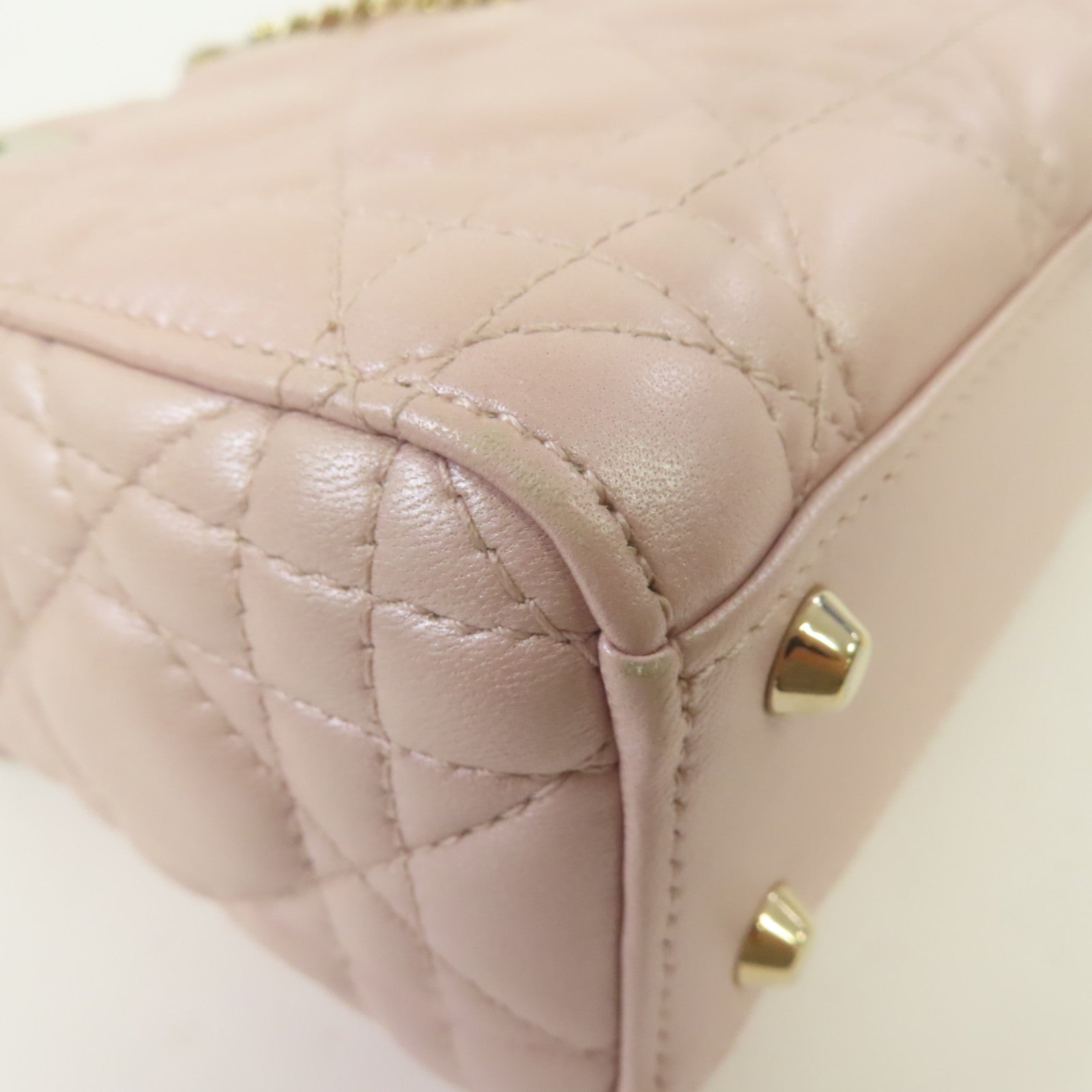 Dior 羊皮皮革Mini Lady Dior金扣手挽肩背兩用袋粉紅色