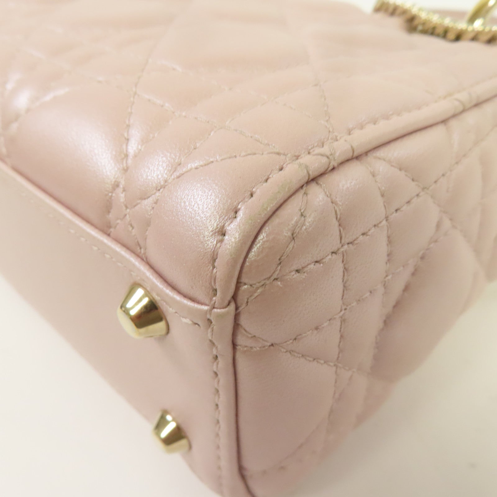 Dior 羊皮皮革Mini Lady Dior金扣手挽肩背兩用袋粉紅色