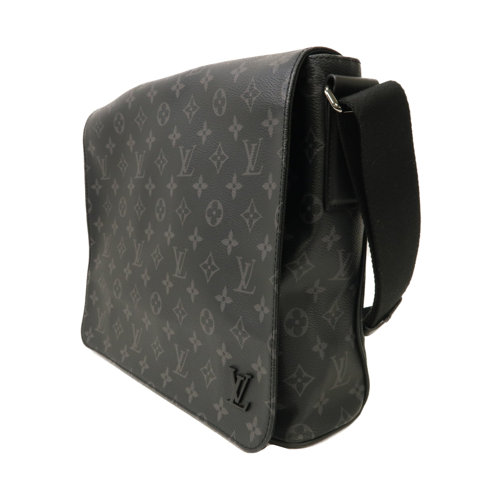 LOUIS VUITTON 【激減優惠】Monogram Eclipse District MM Messenger Bag銀扣肩背袋黑色