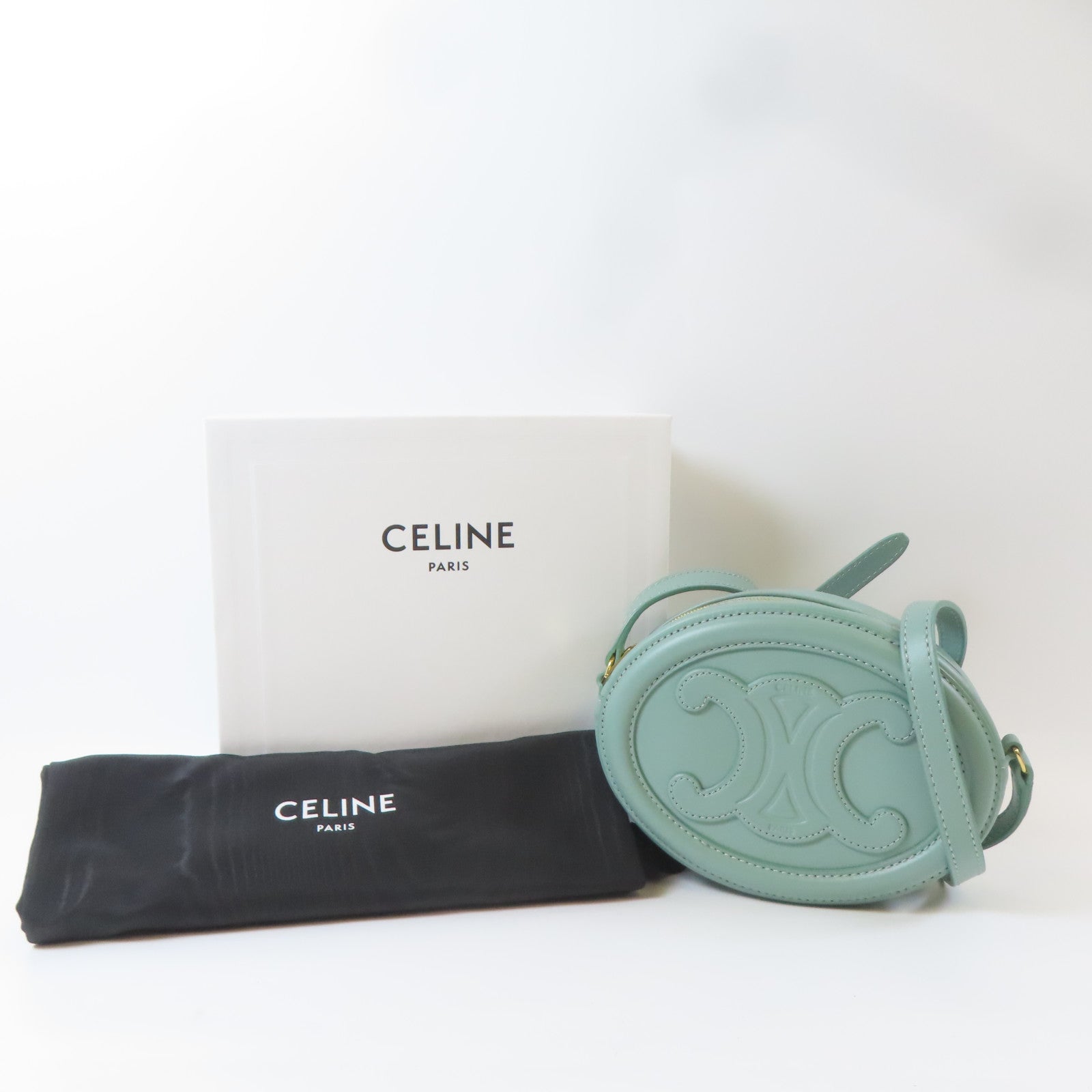 CELINE 羊皮皮革Cuir Triomphe金扣肩背袋薄荷綠色