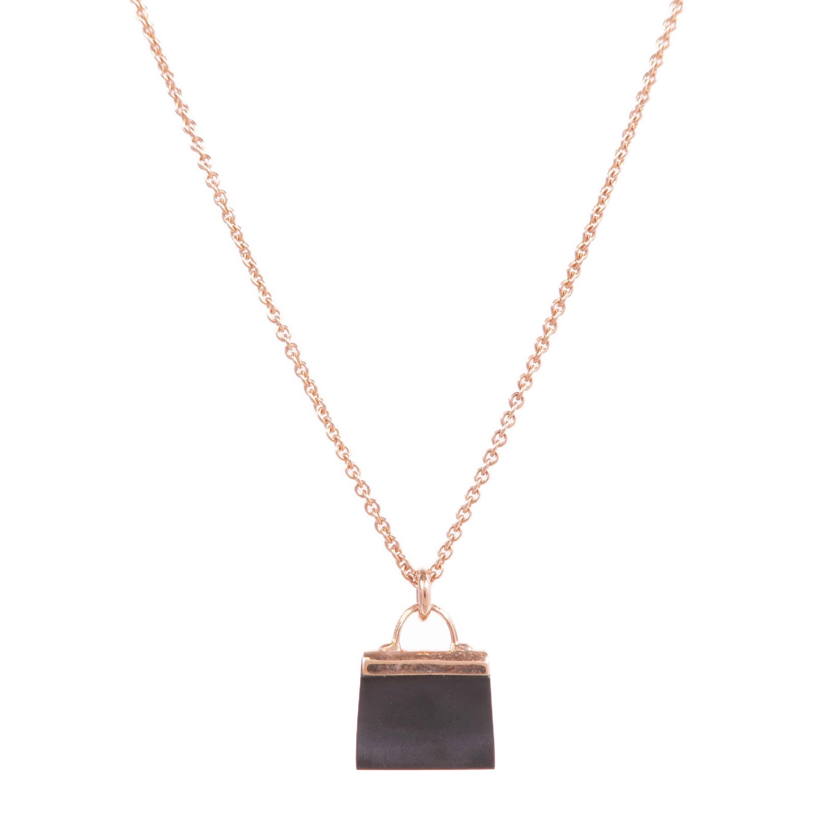 HERMES 18K玫瑰金Pendentif Amulettes Kelly翡翠項鍊