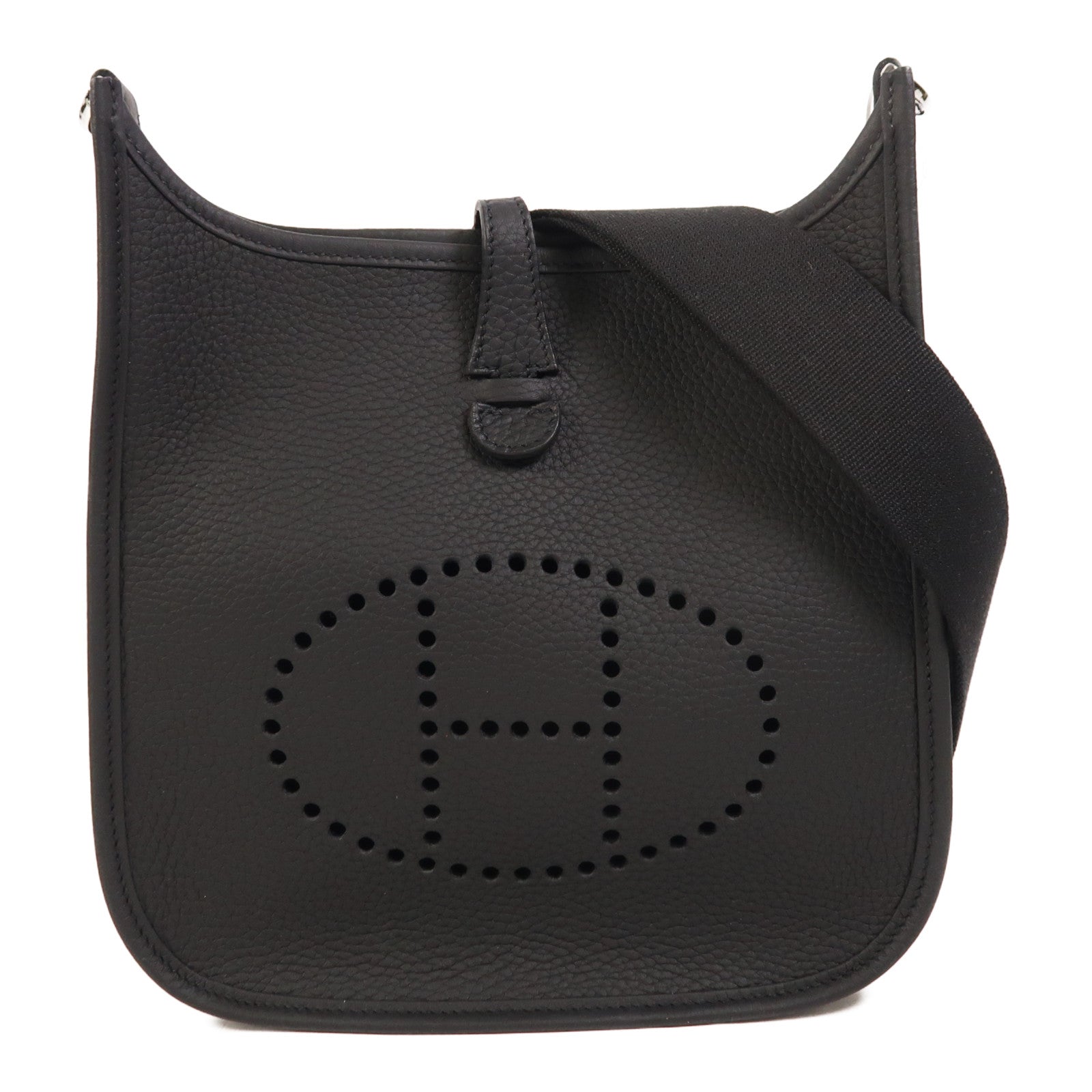 HERMES Clemence皮革Evelyne 23銀扣肩背袋Noir