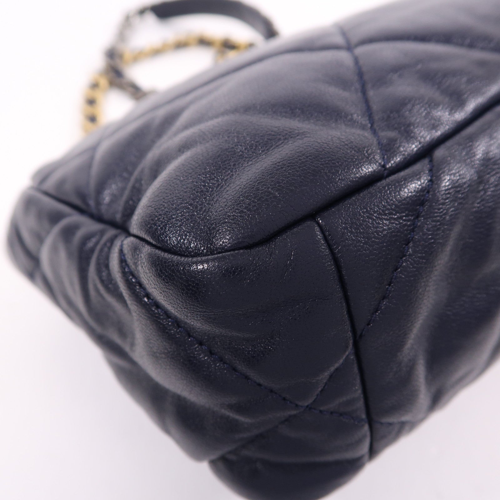CHANEL CC C19 Small 2 Way Shoulder Bag Lambskin Leather Blue