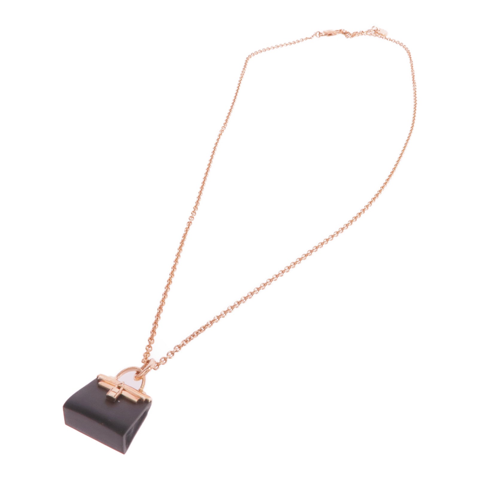 HERMES 18K玫瑰金Pendentif Amulettes Kelly翡翠項鍊