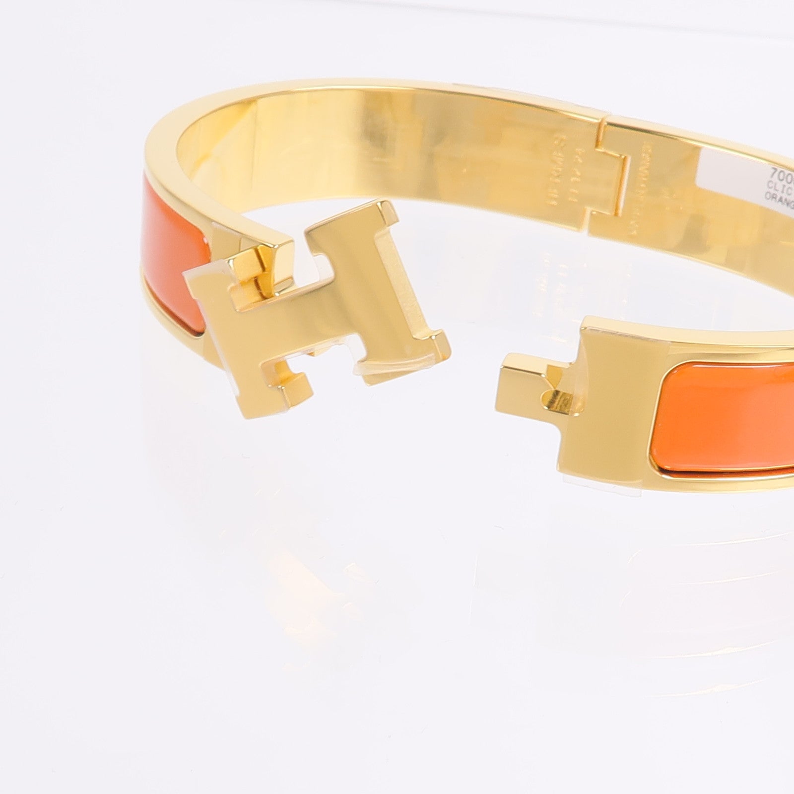 HERMES 金屬/琺瑯Clic H Bracelet手鐲Orange