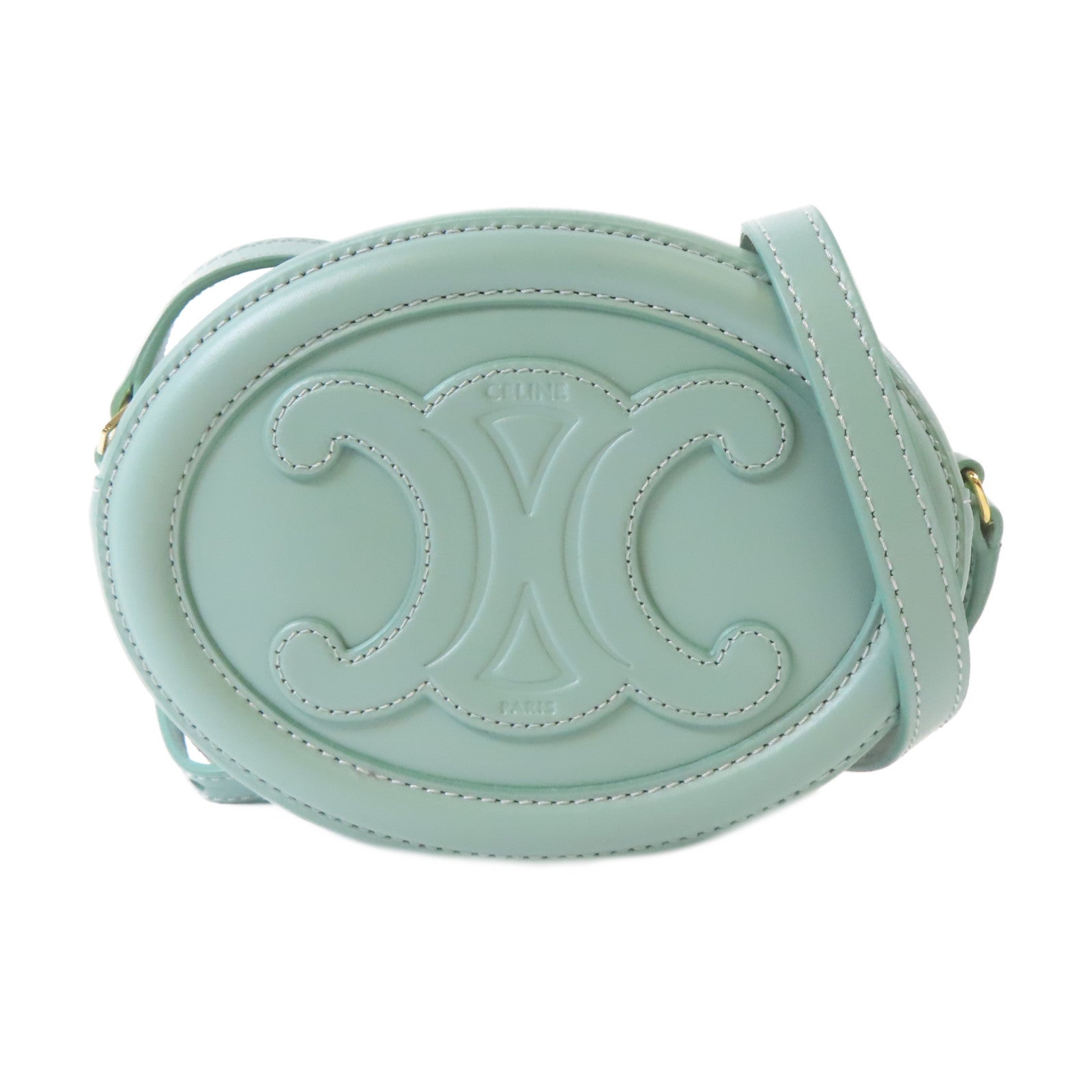 CELINE 羊皮皮革Cuir Triomphe金扣肩背袋薄荷綠色
