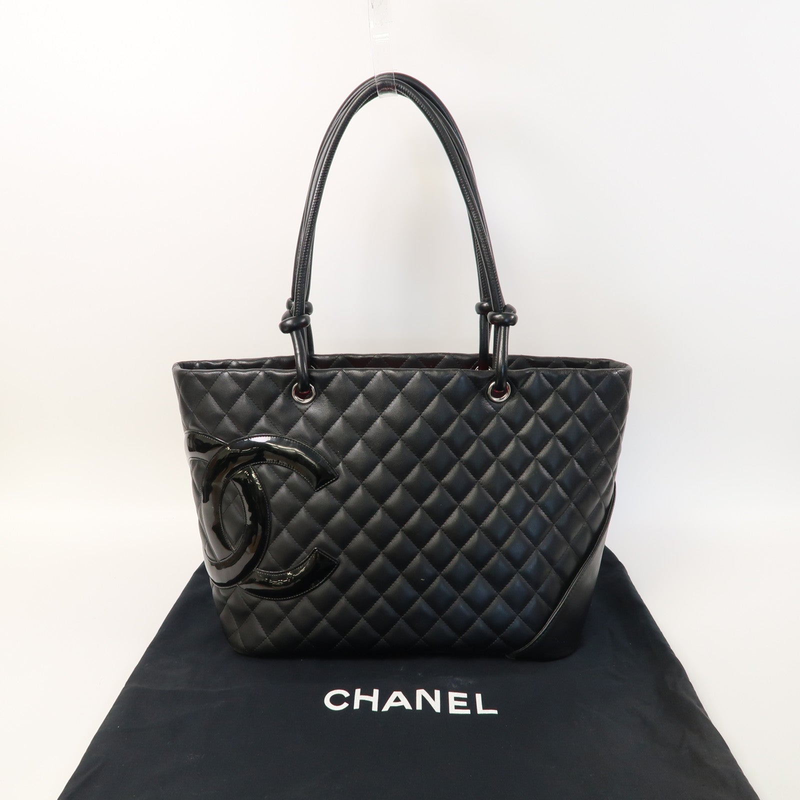 CHANEL 【激減優惠】菱格牛皮皮革Cambon Tote Bag銀扣手挽袋黑色