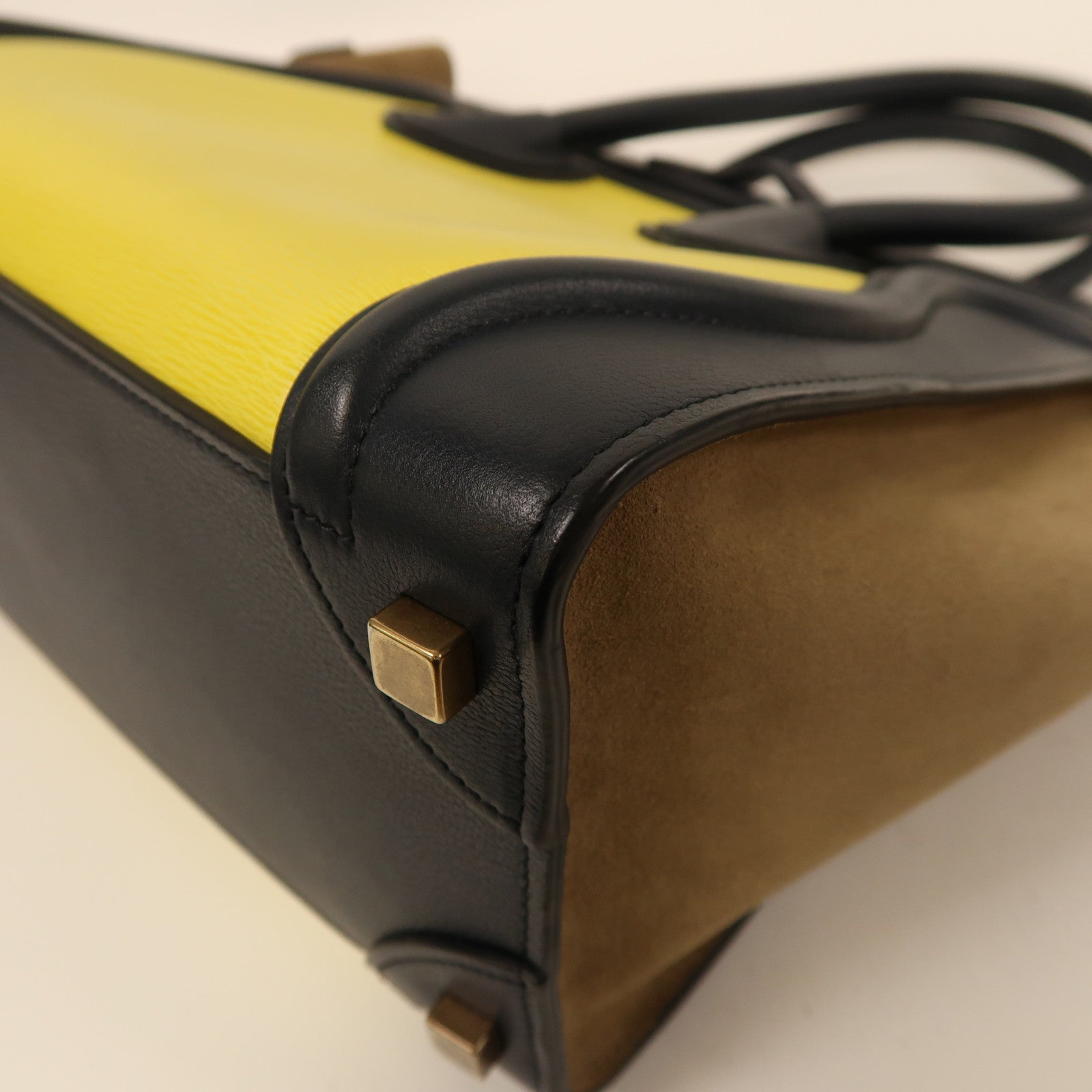 CELINE 牛皮皮革/絨面皮革Micro Luggage金扣手挽袋黑色/黃色/啡色