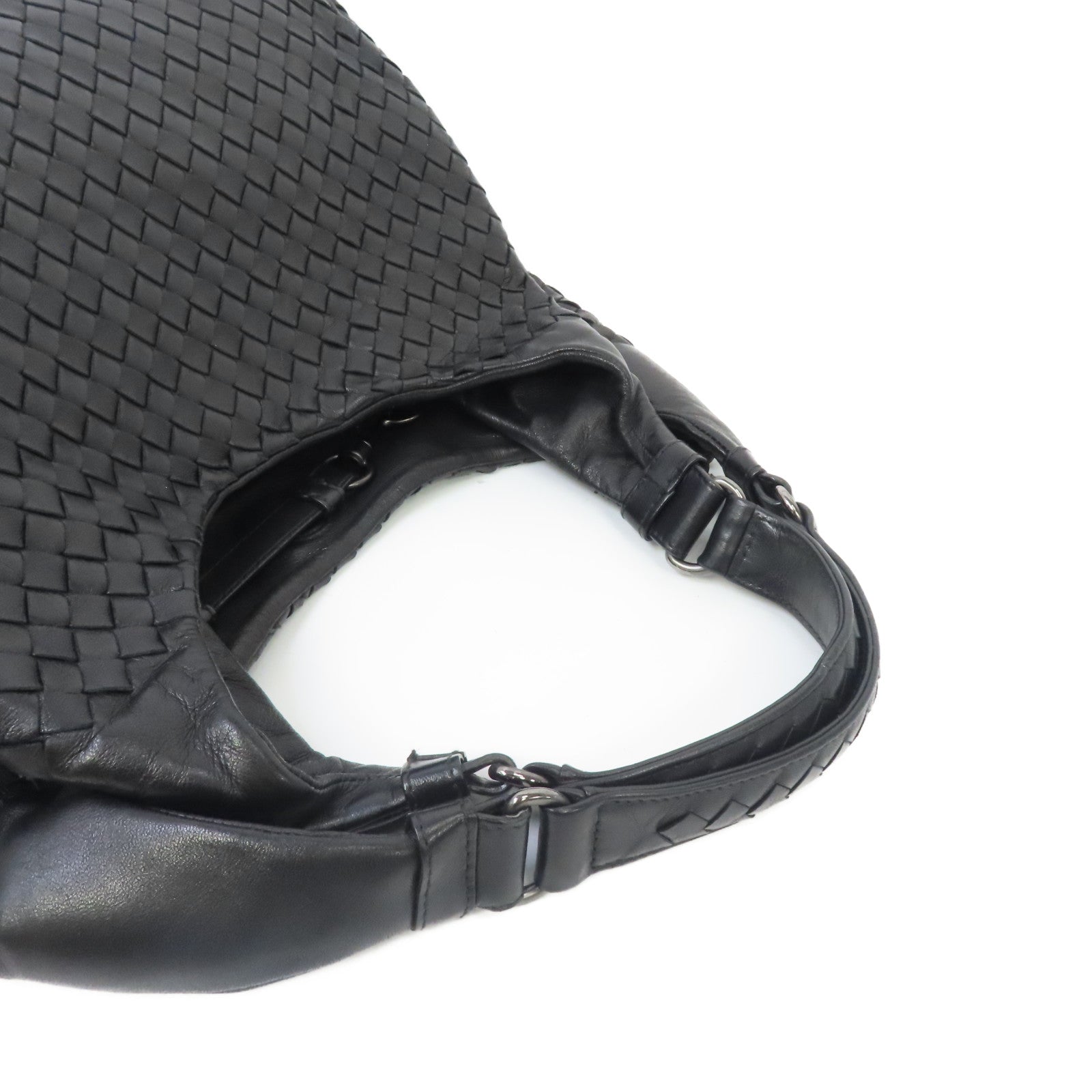 BOTTEGA VENETA 織紋牛皮皮革Shoulder Bag銀扣肩背袋黑色