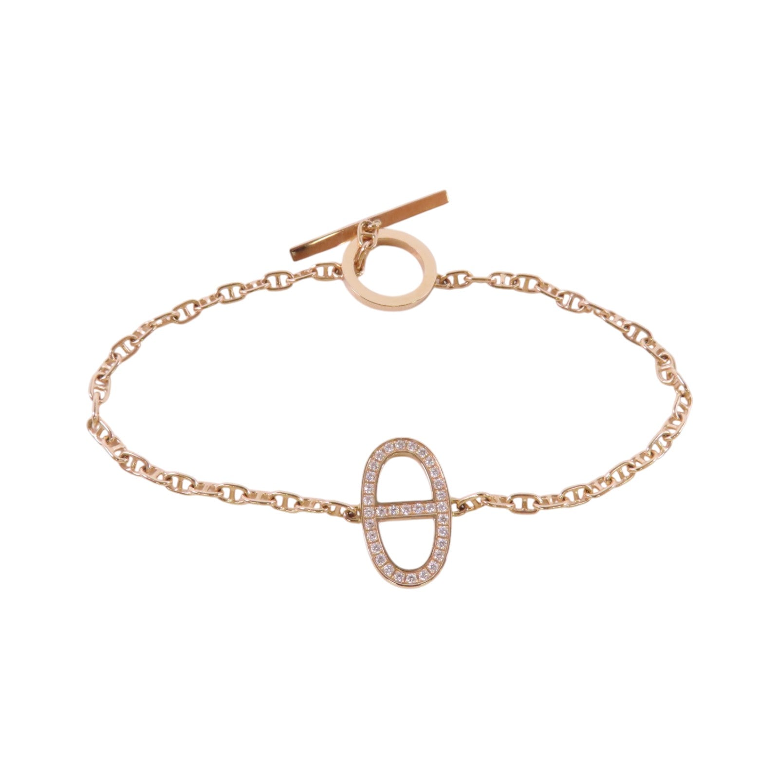 HERMES 18K玫瑰金Chaine d'ancre Contour Bracelet金扣鑽石手鏈
